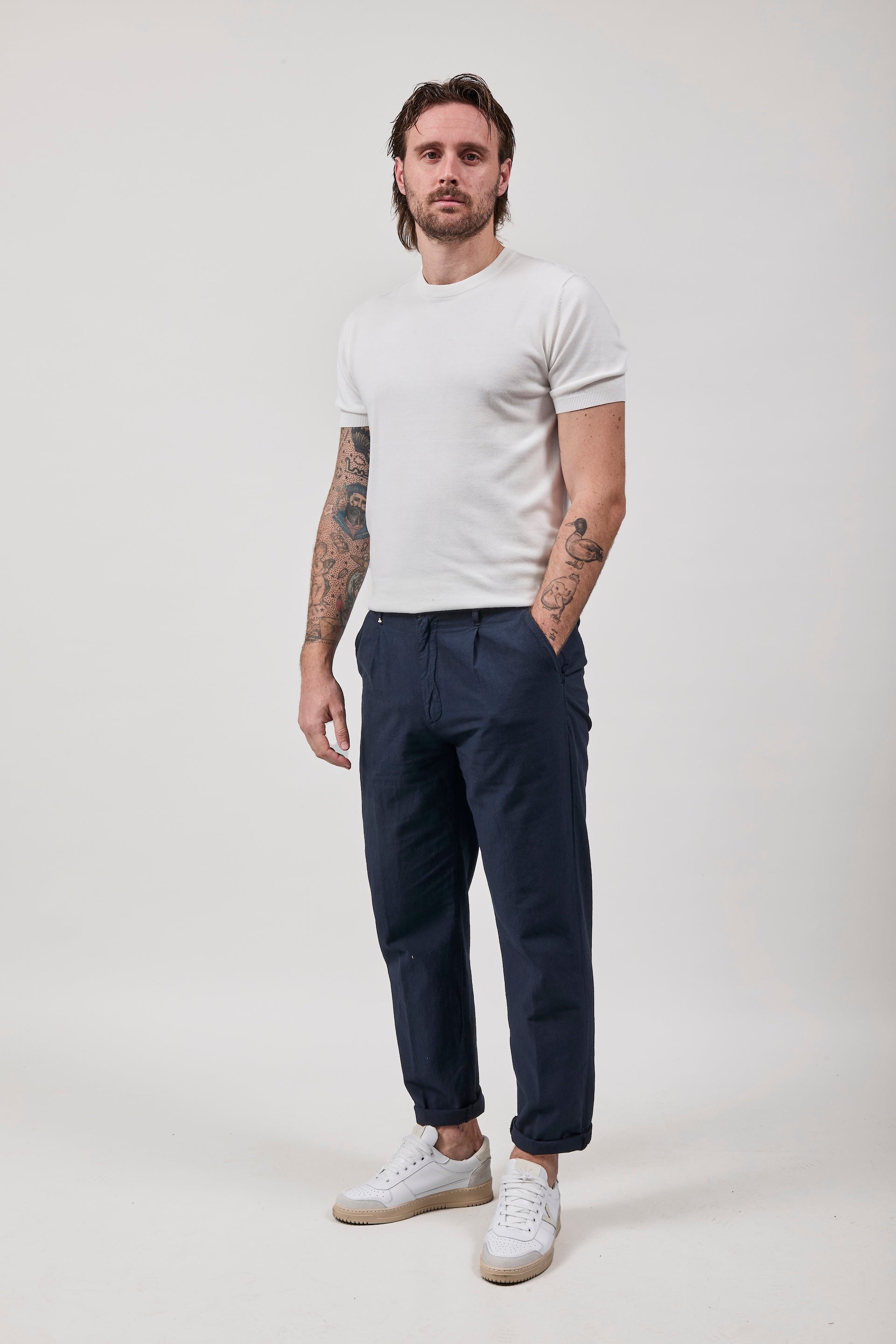 Pantalone Berna Lino Navy 379