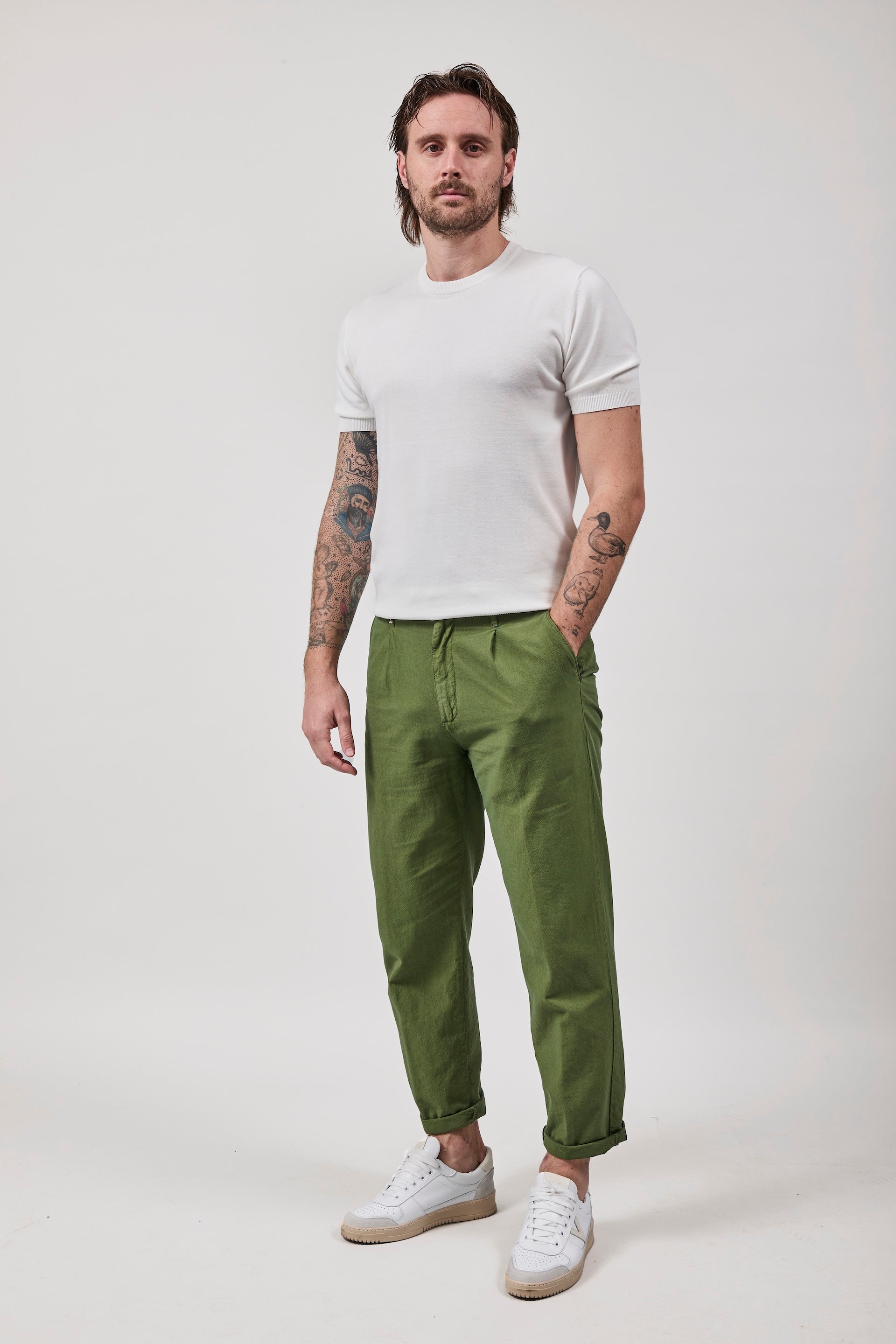 Pantalone Berna Lino Verde 379