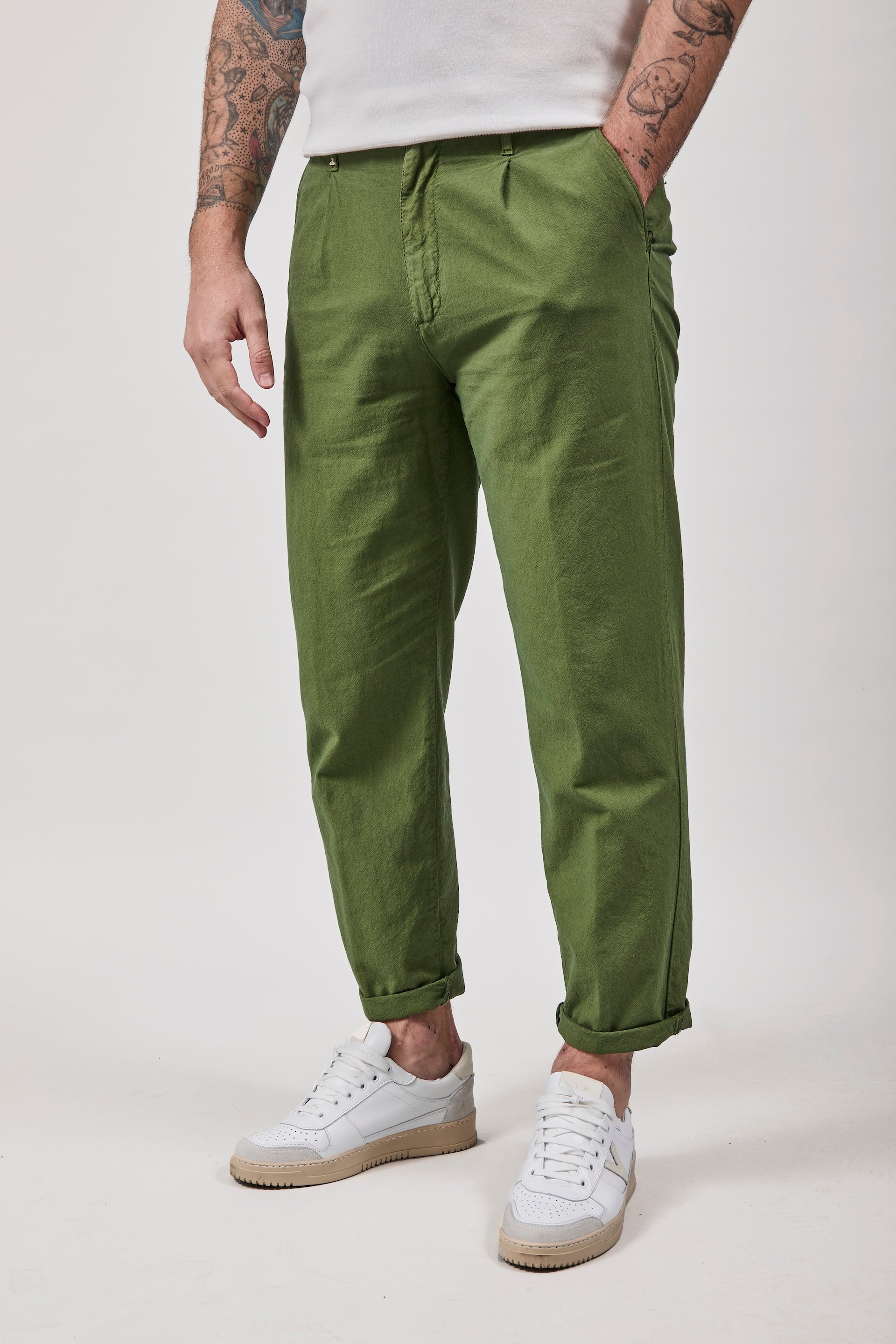 Pantalone Berna Lino Verde 379