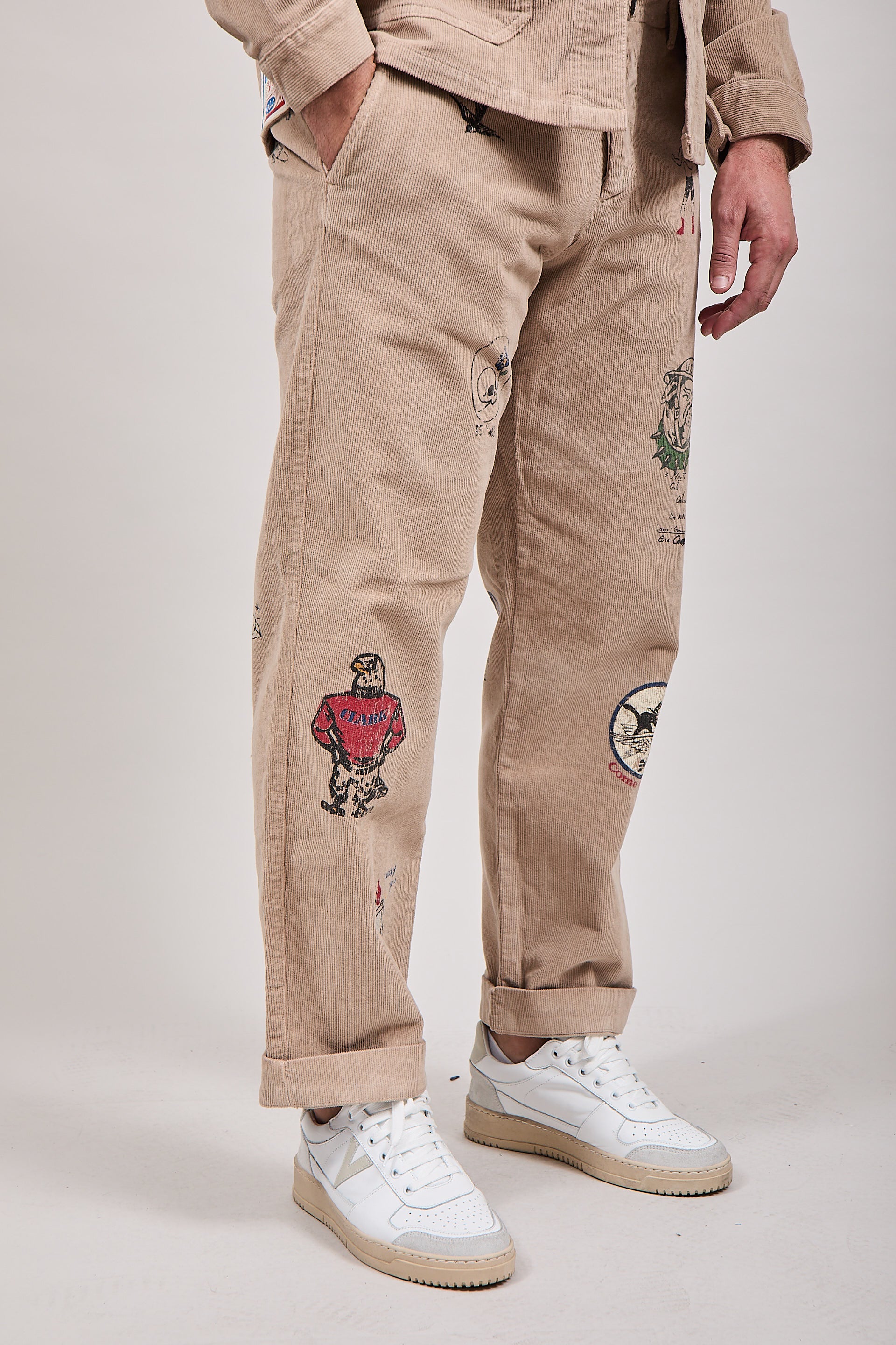 Pantalone Clark Velluto Stampe Cammello Atelier