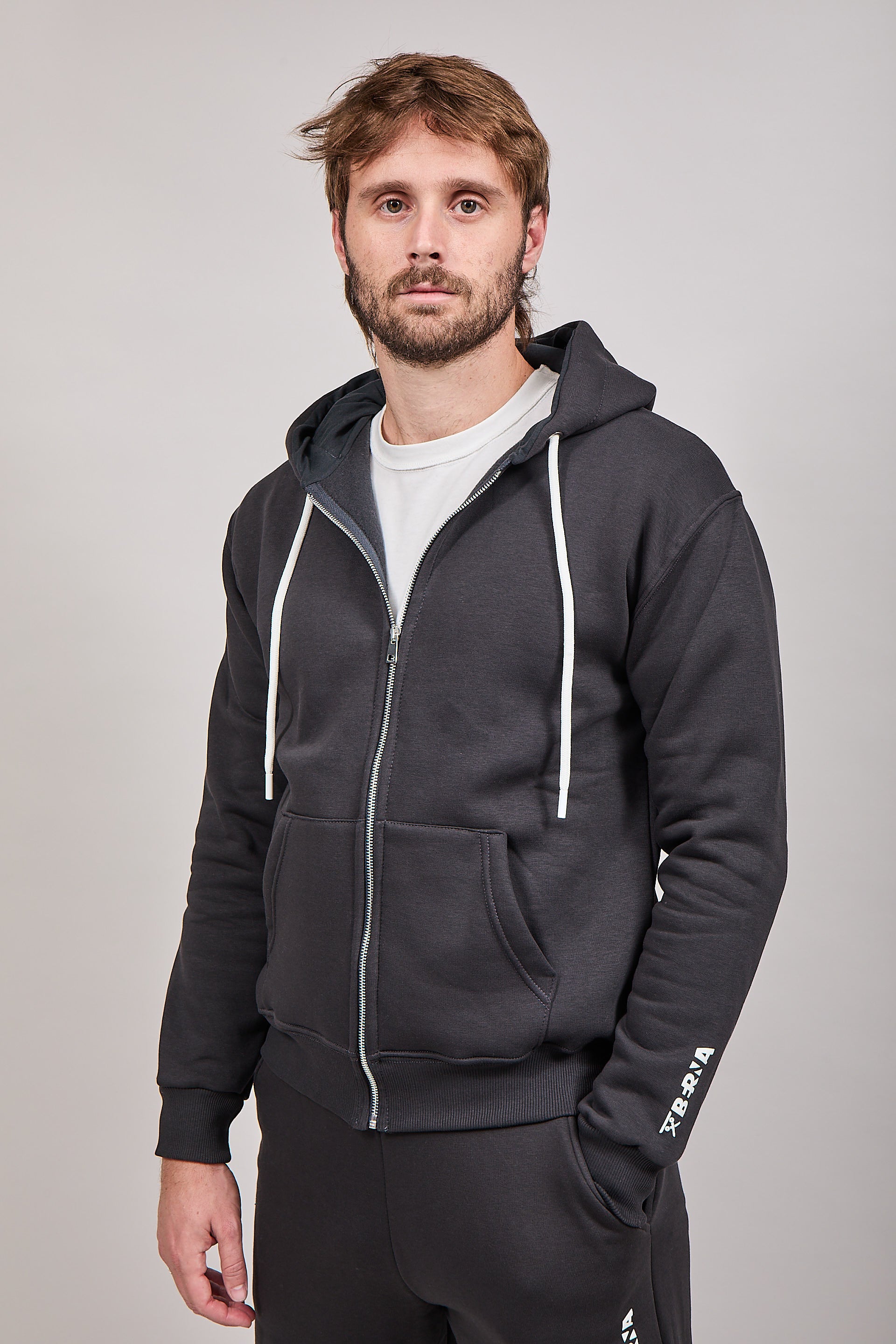 Felpa Berna Zip Cappuccio Piombo