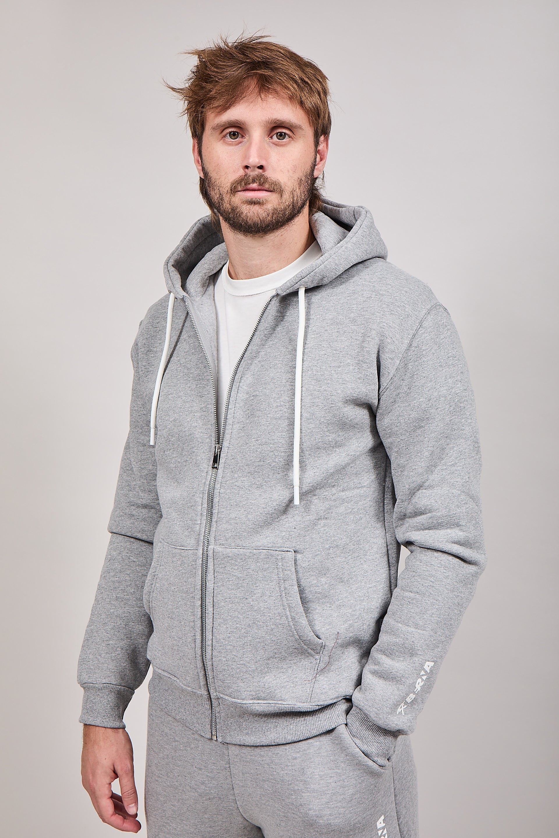 Felpa Berna Zip Cappuccio Grigia