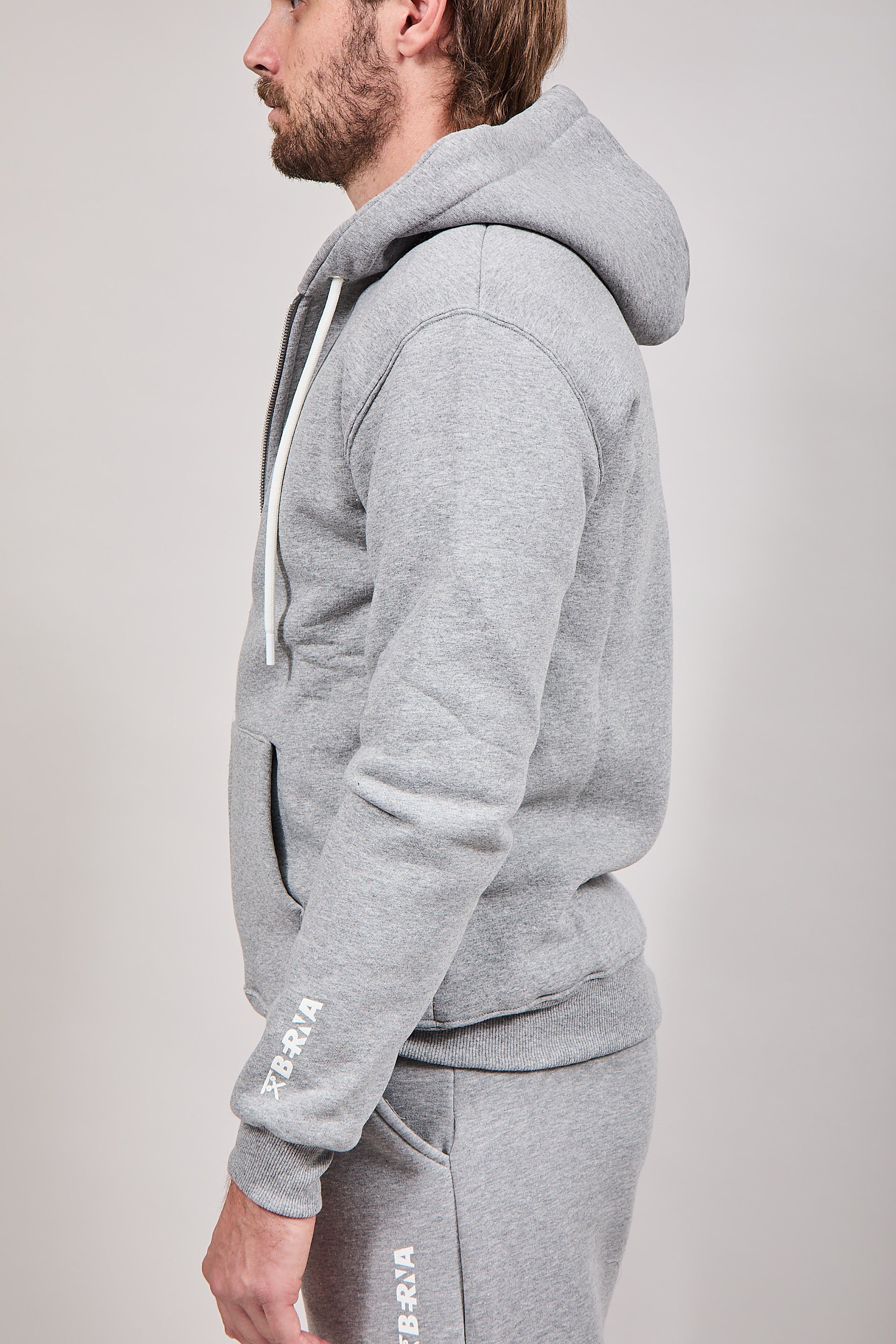 Felpa Berna Zip Cappuccio Grigia