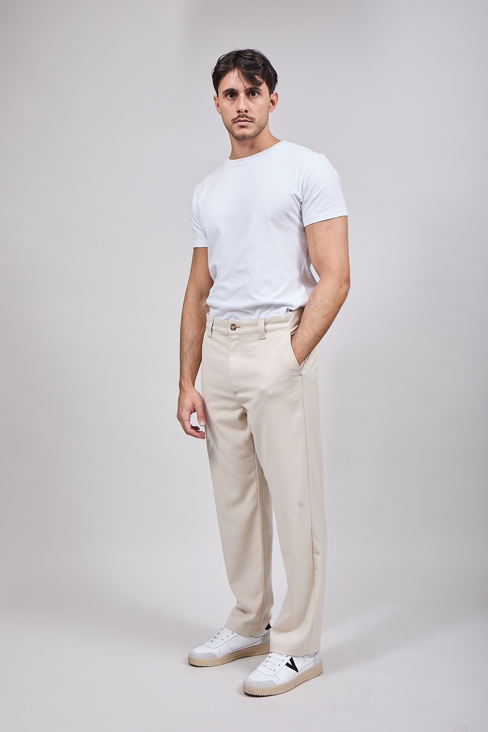 Pantalone Block Eleven Palazzo Crema 001