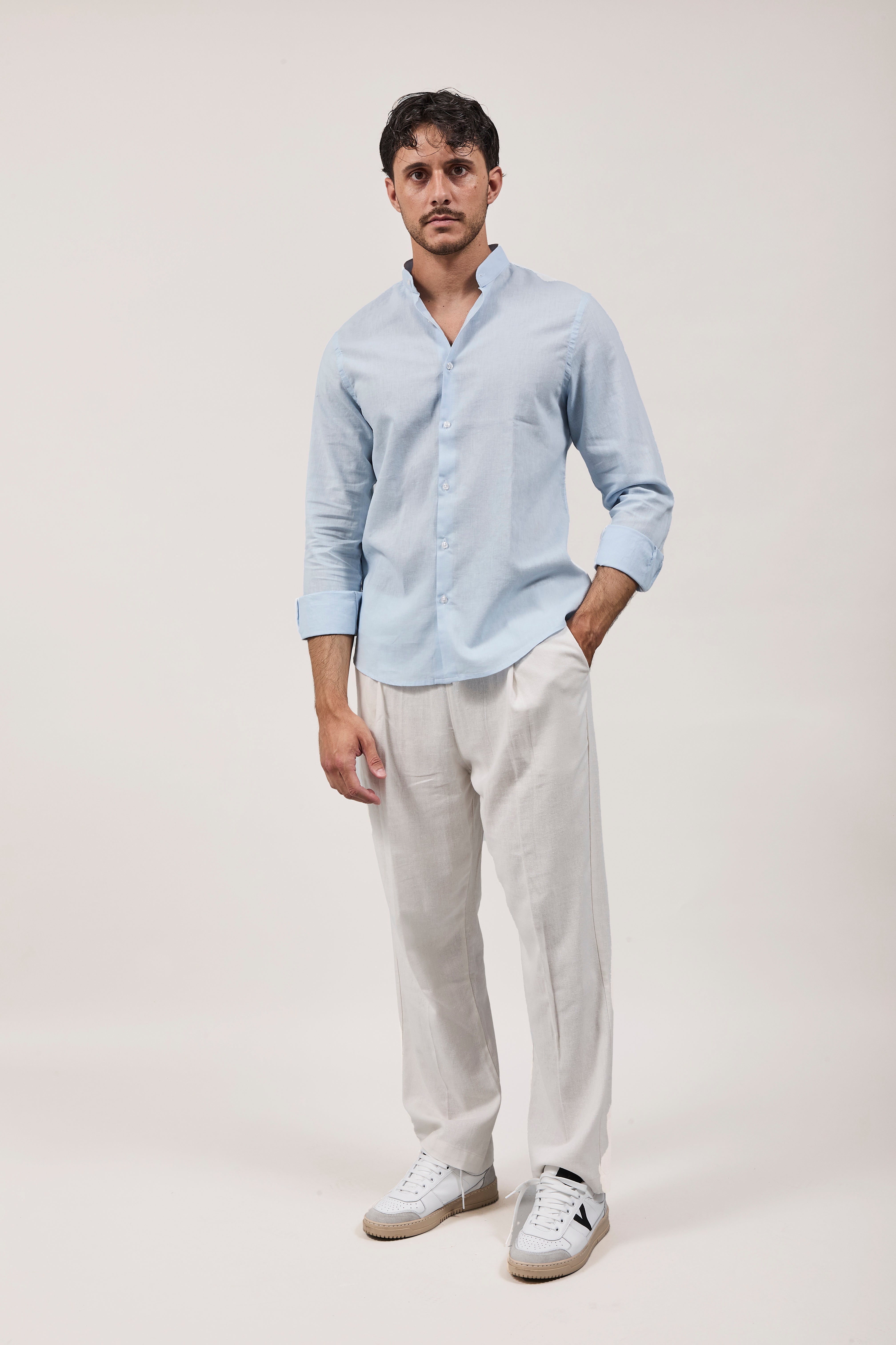 Camicia Why Not Brand Lino coreana Celeste