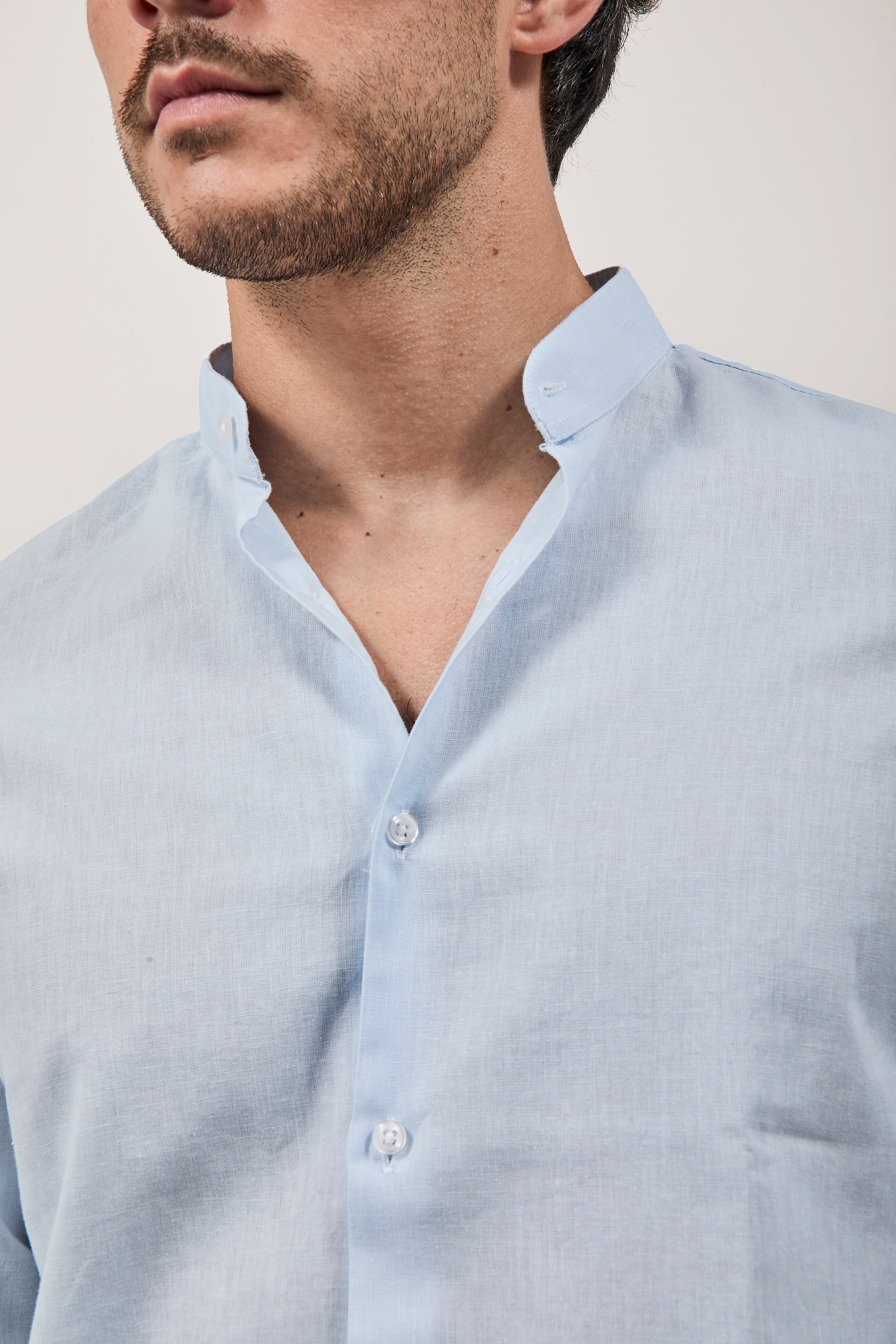 Camicia Why Not Brand Lino coreana Celeste