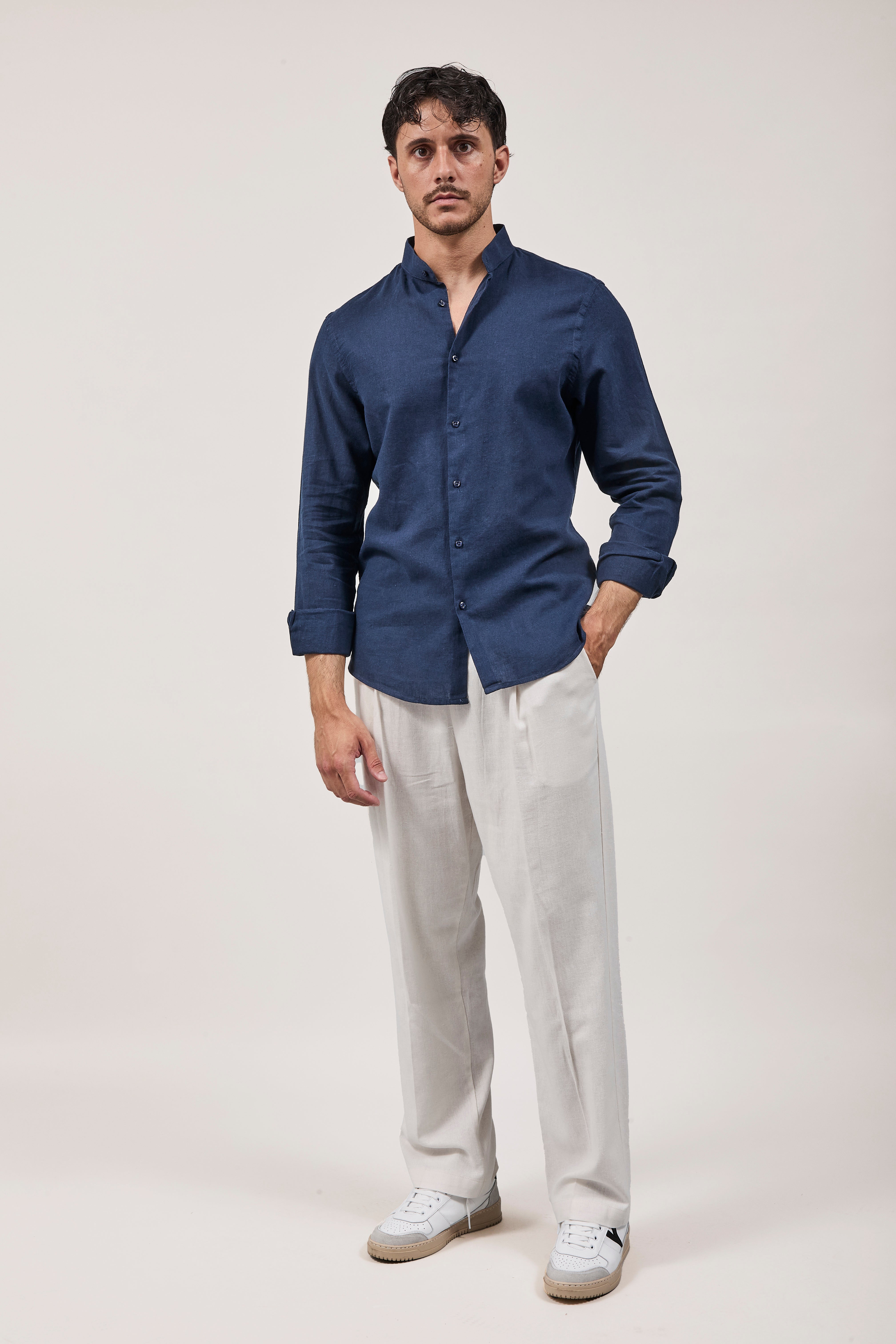 Camicia Why Not Brand Lino coreana Blu