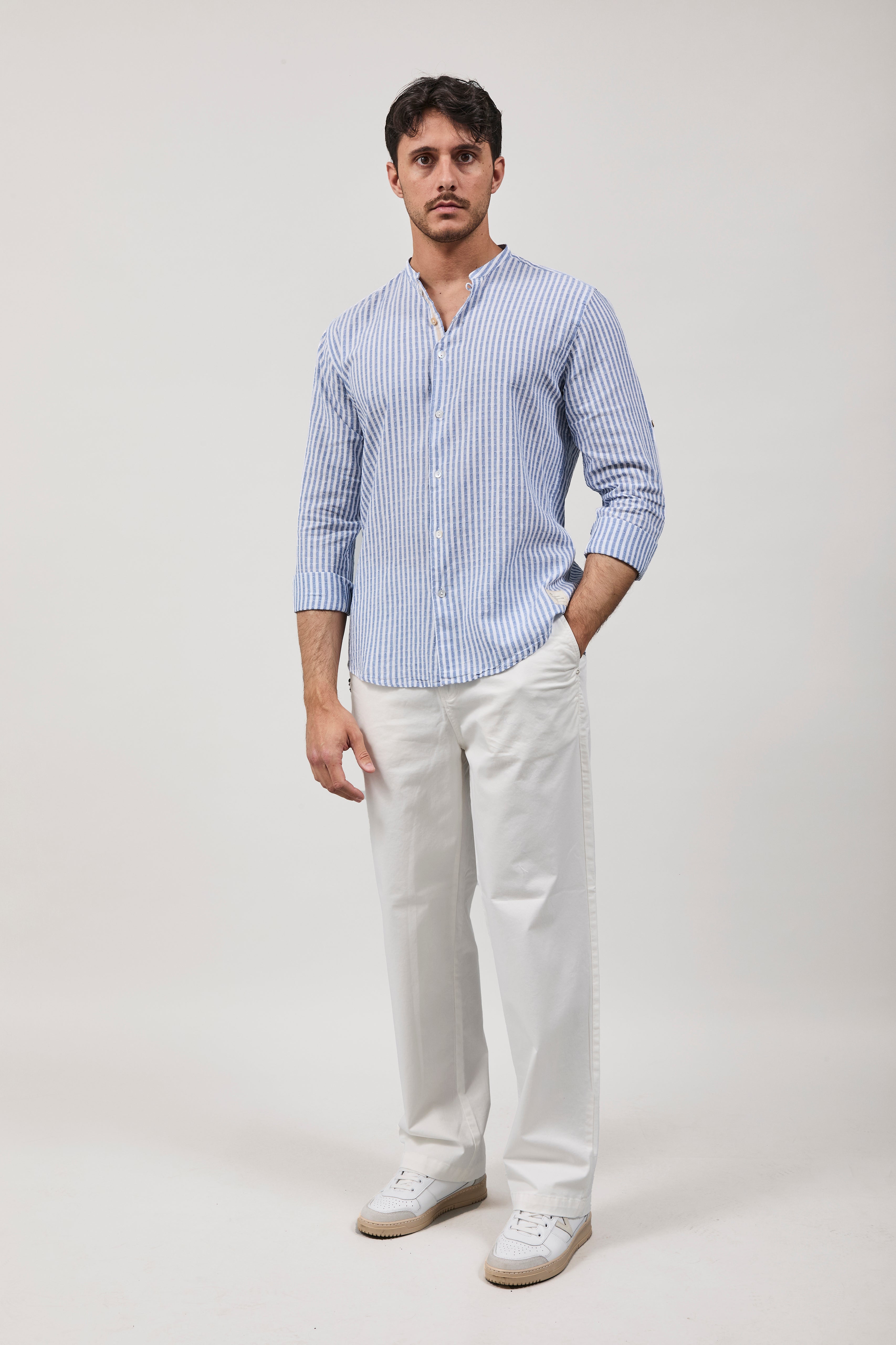 Camicia Over-D Coreana Riga Blu C13