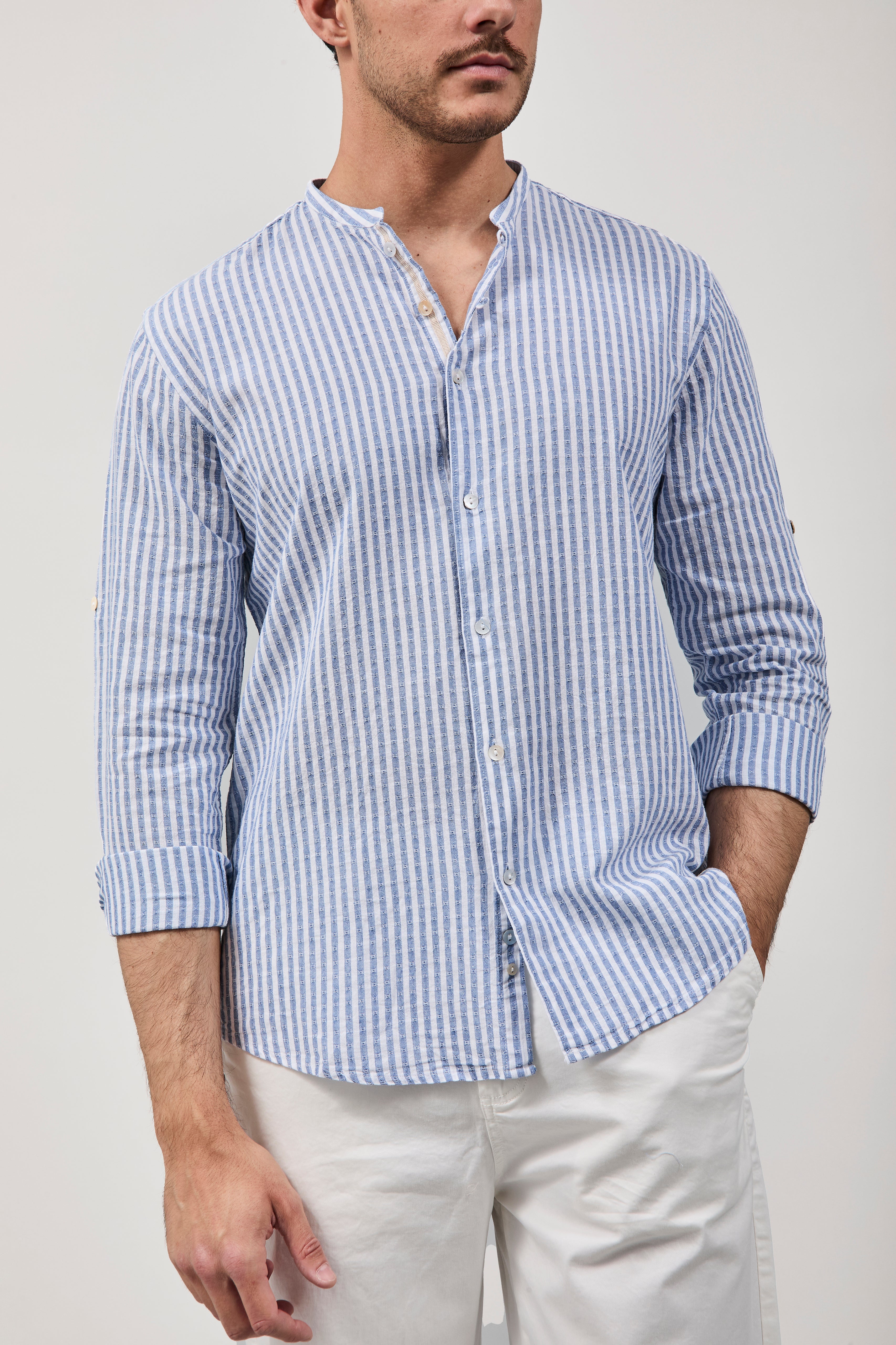 Camicia Over-D Coreana Riga Blu C13