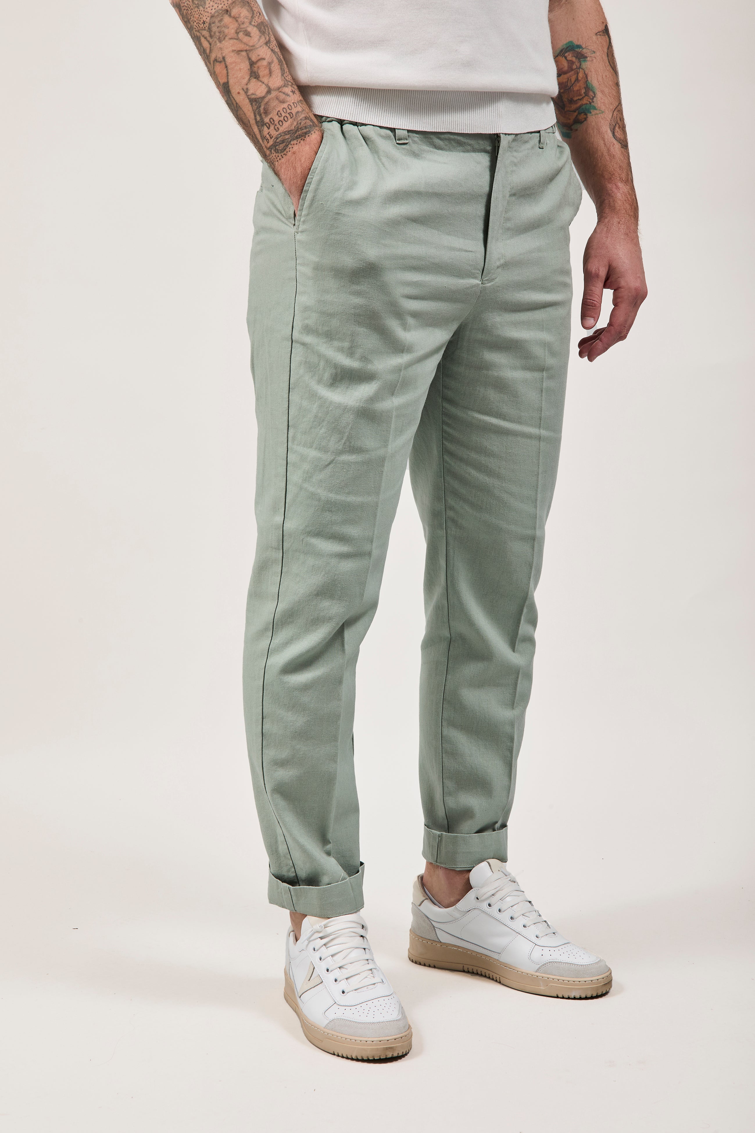 Pantalone Hamaki-ho Lino Verde Salvia 1839