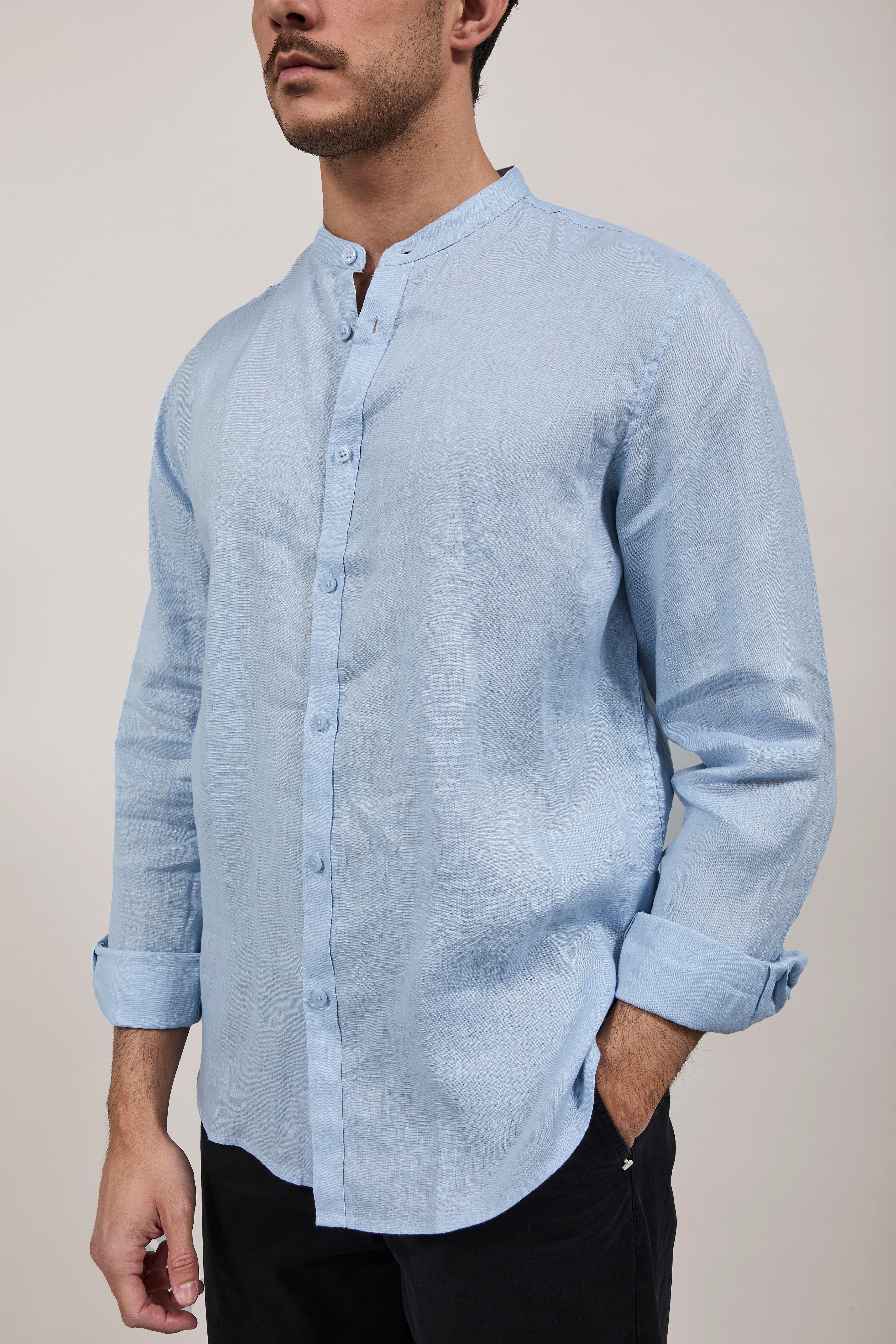 Camicia Gianni Lupo Lino Coreana 7620 Sky