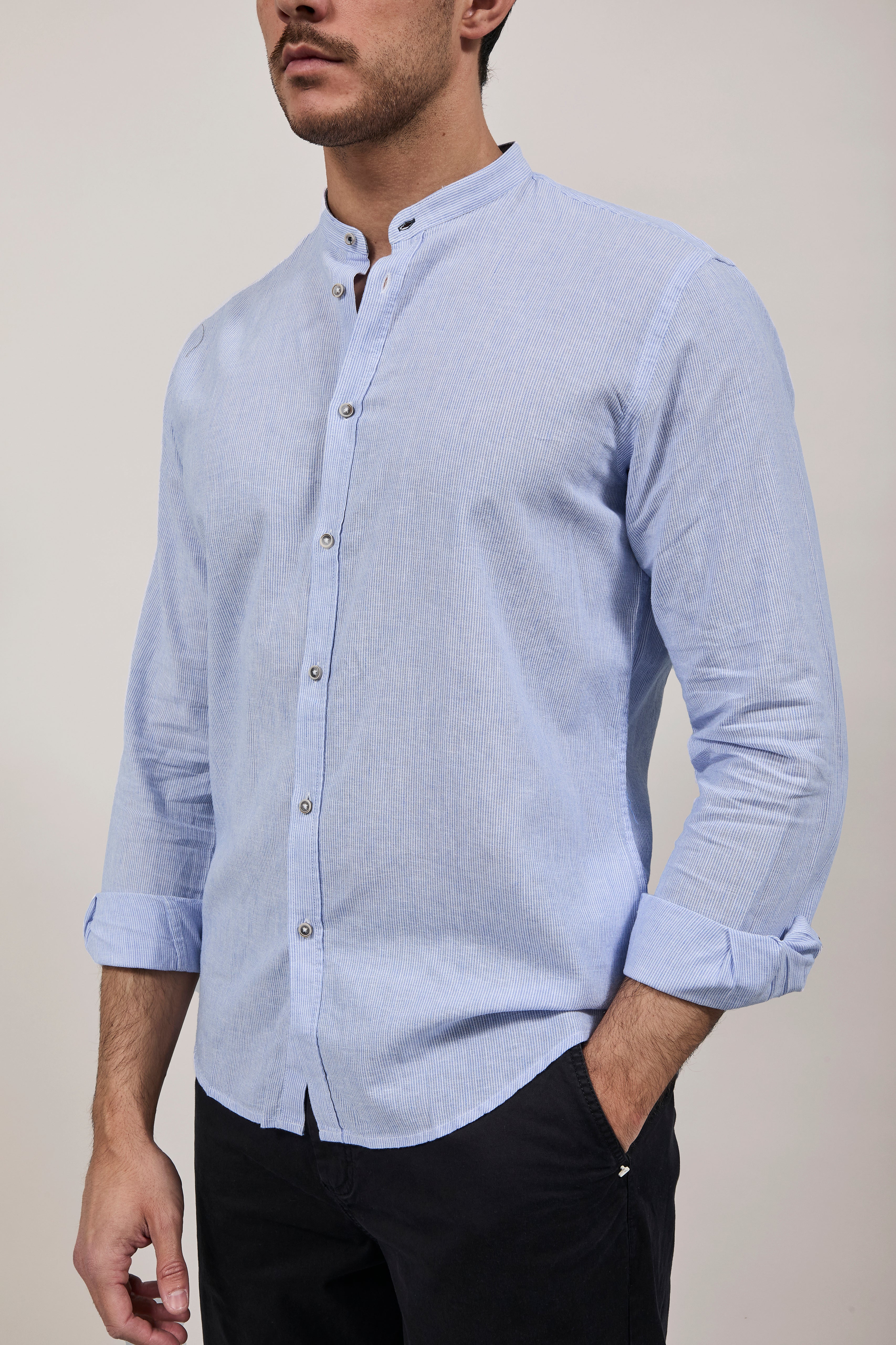 Camicia Block Eleven Microriga Celeste 89