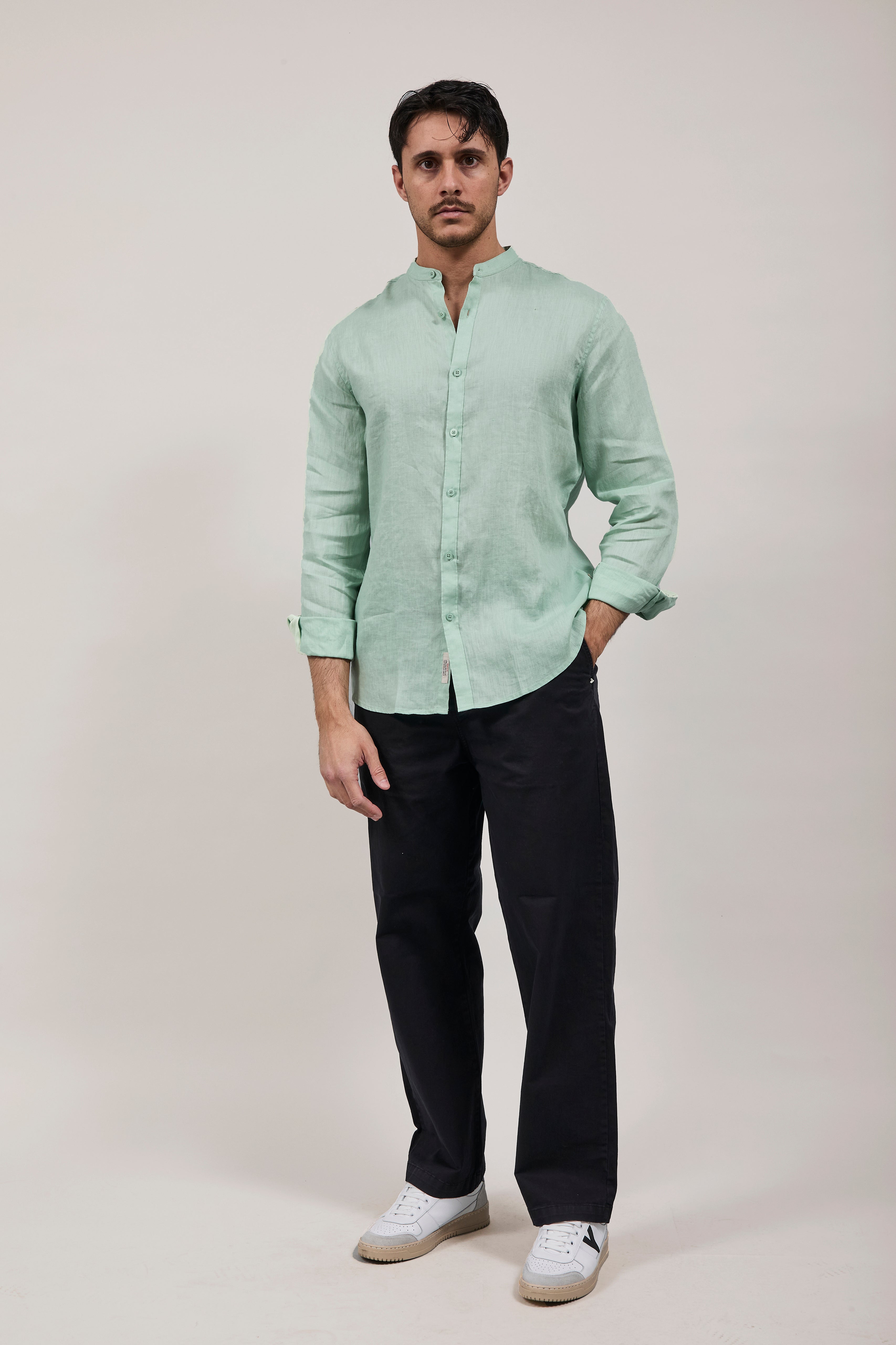 Camicia Gianni Lupo Lino Coreana 7620 Menta
