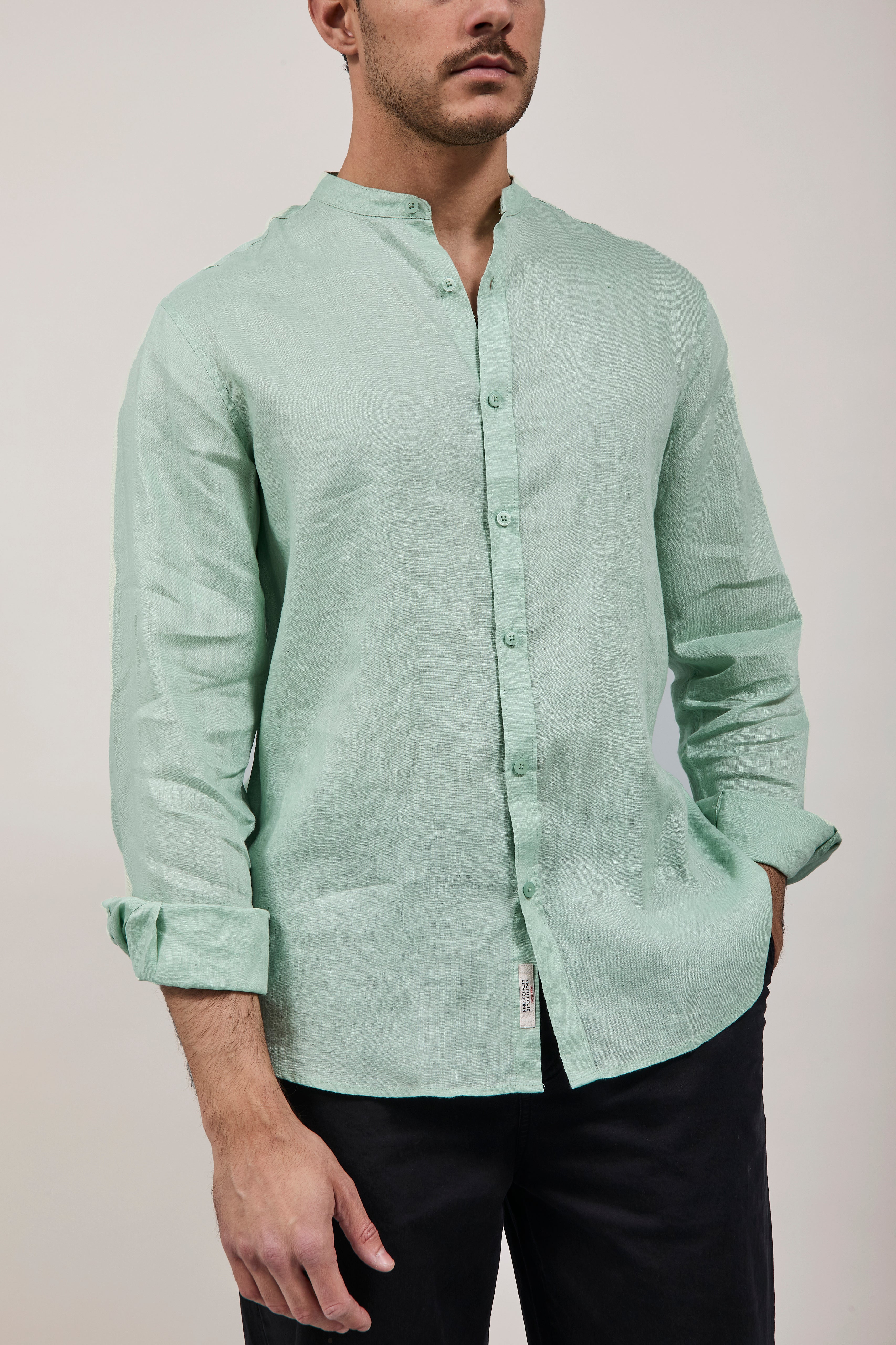 Camicia Gianni Lupo Lino Coreana 7620 Menta