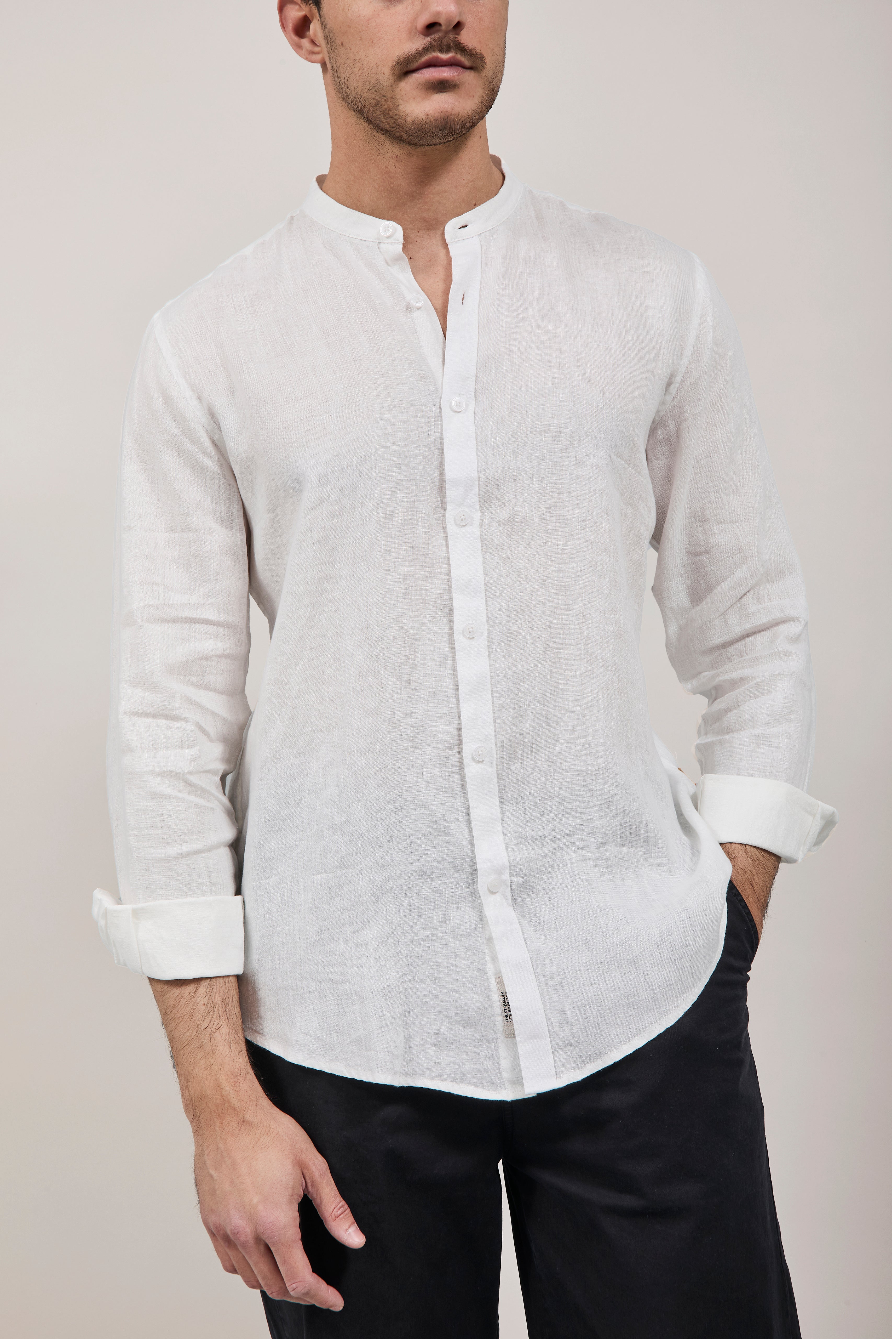 Camicia Gianni Lupo Lino Coreana 7620 Bianca