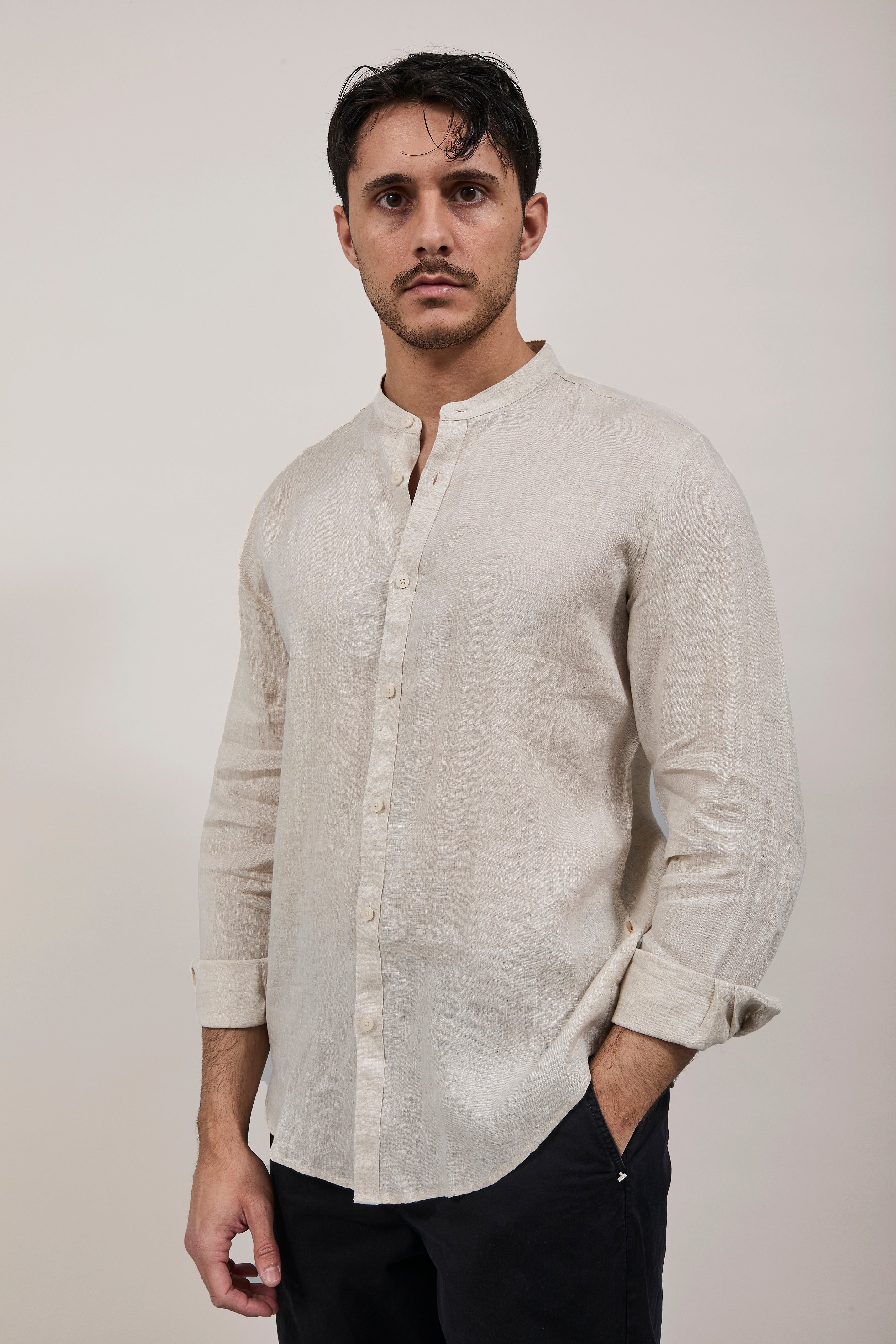 Camicia Gianni Lupo Lino Coreana 7620 Beige