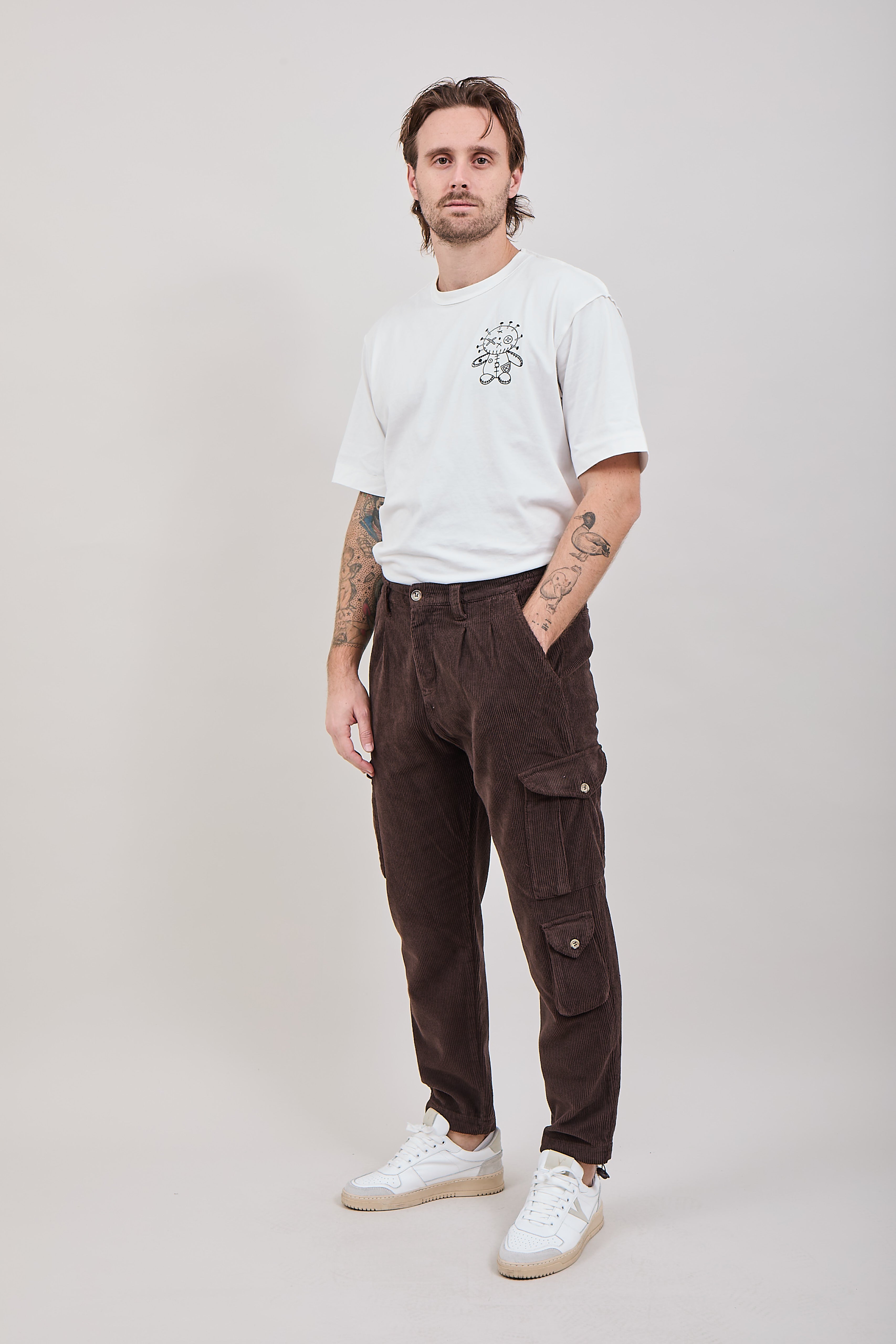 Pantalone Block Eleven Cargo Velluto Castagno