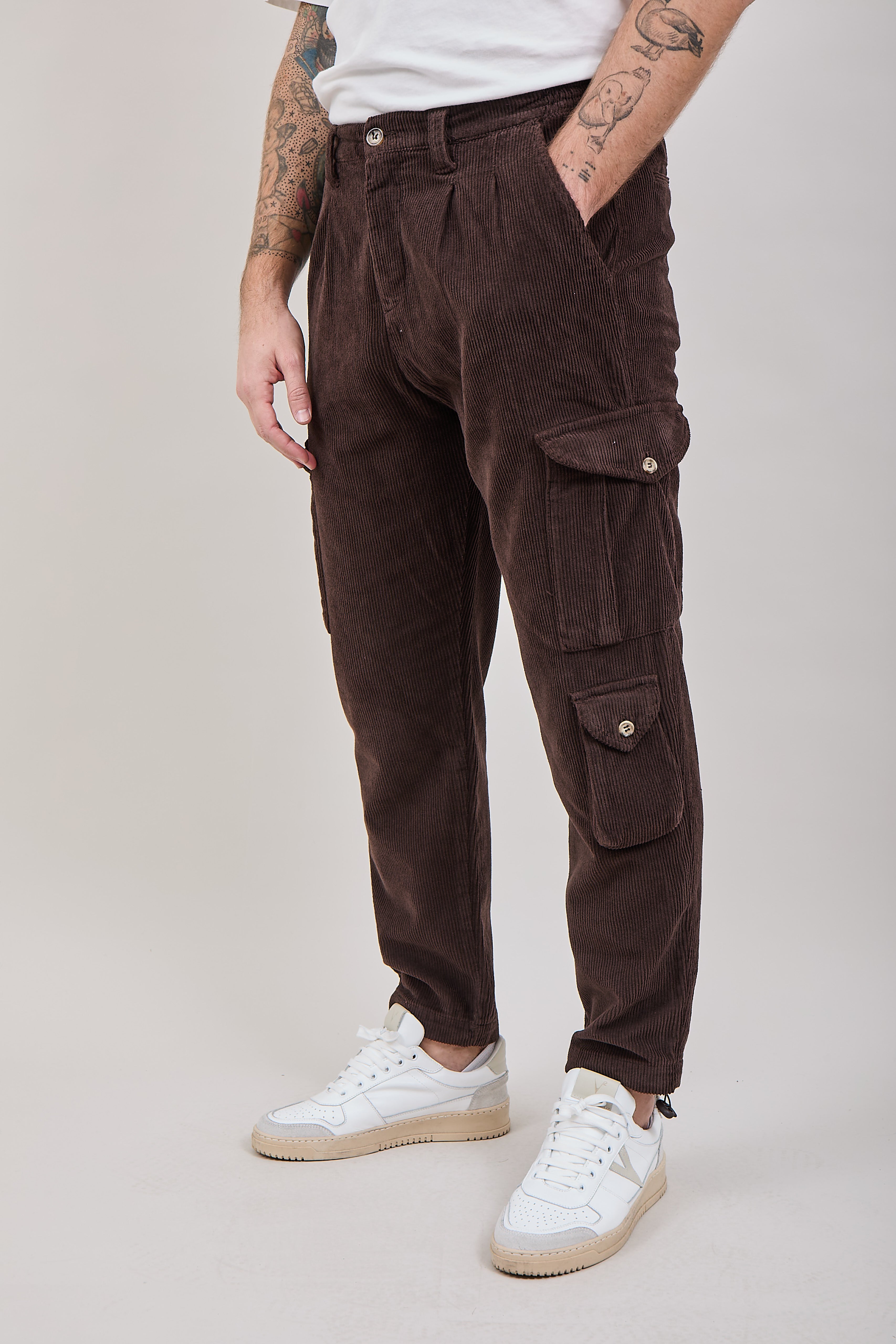 Pantalone Block Eleven Cargo Velluto Castagno