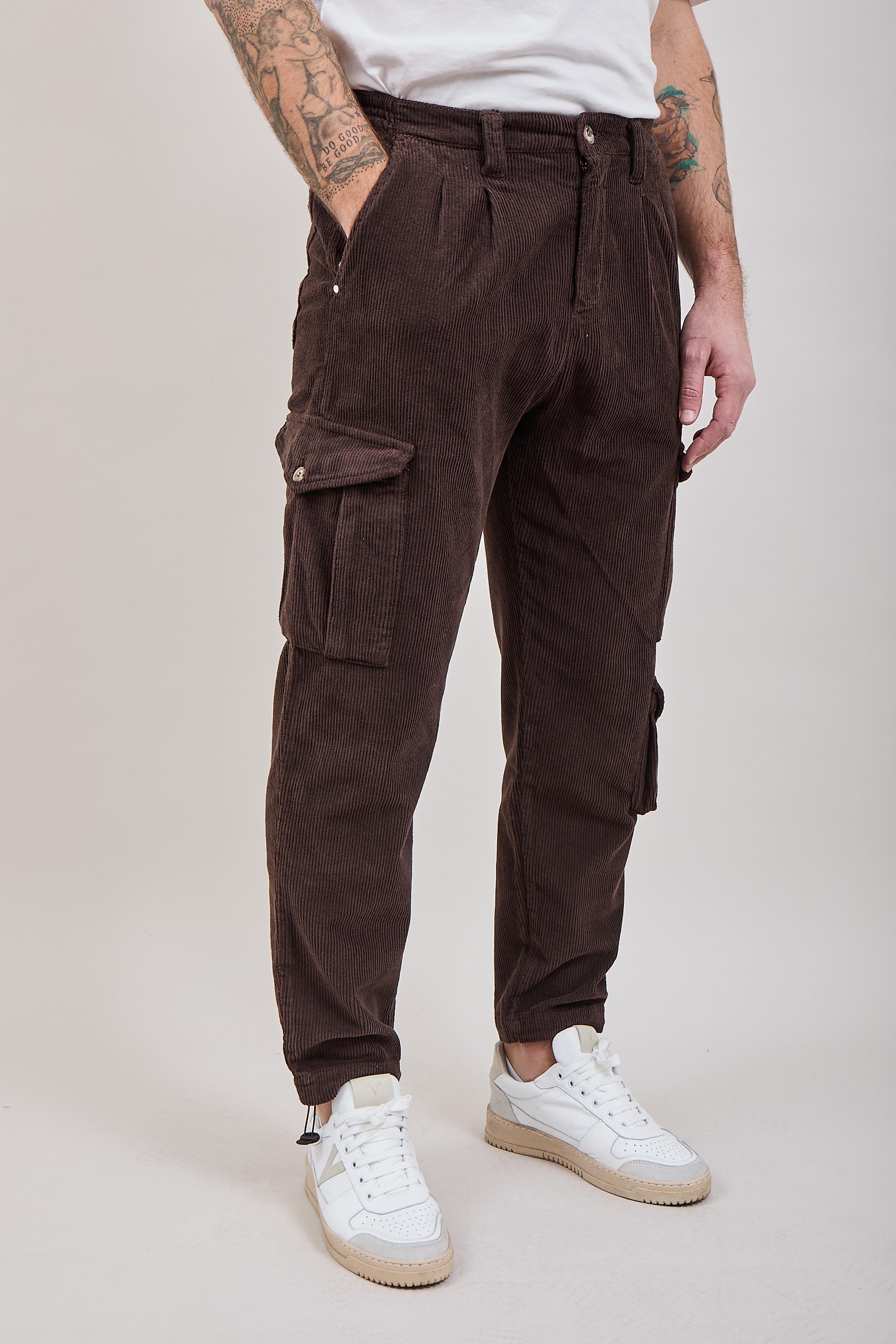 Pantalone Block Eleven Cargo Velluto Castagno