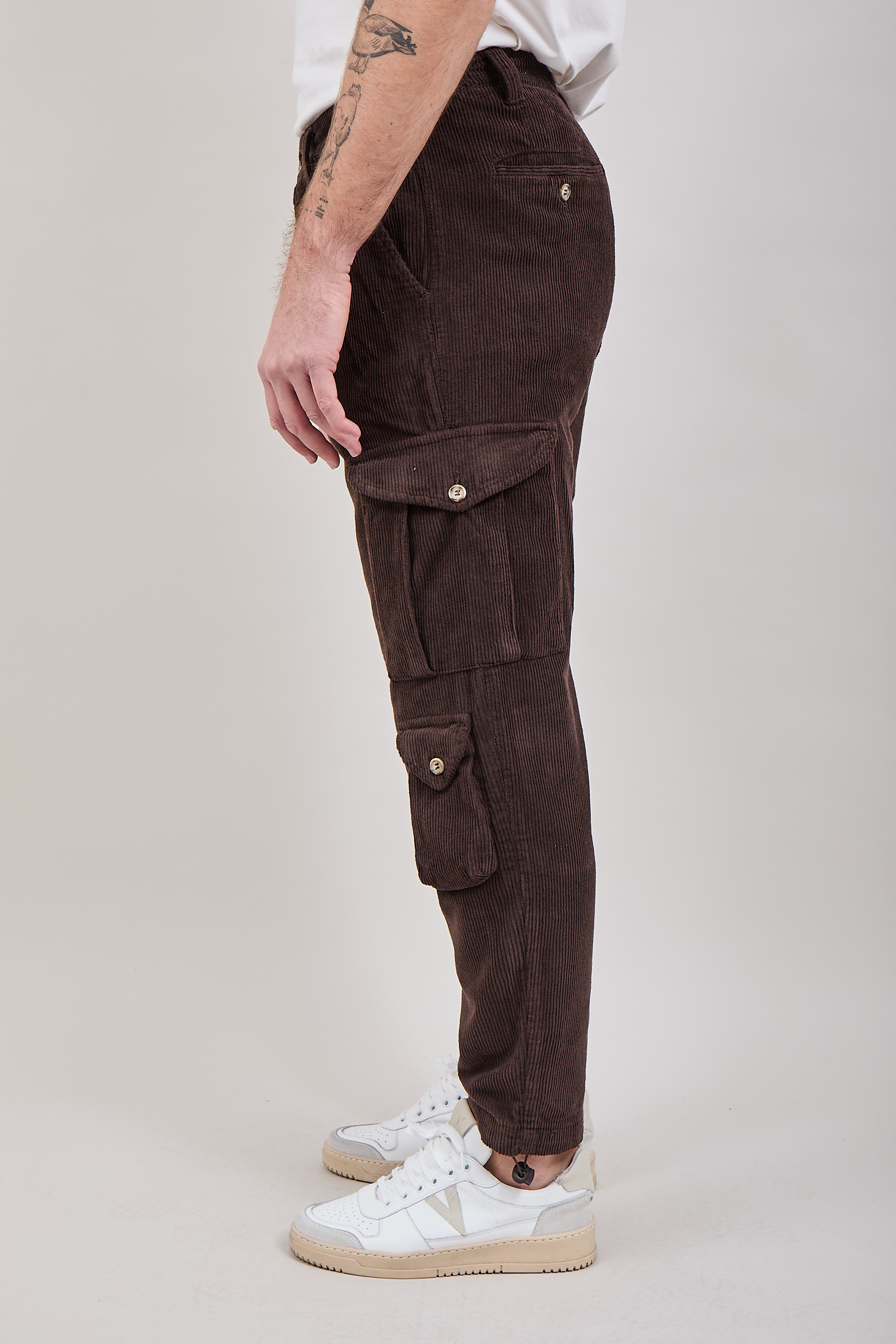Pantalone Block Eleven Cargo Velluto Castagno