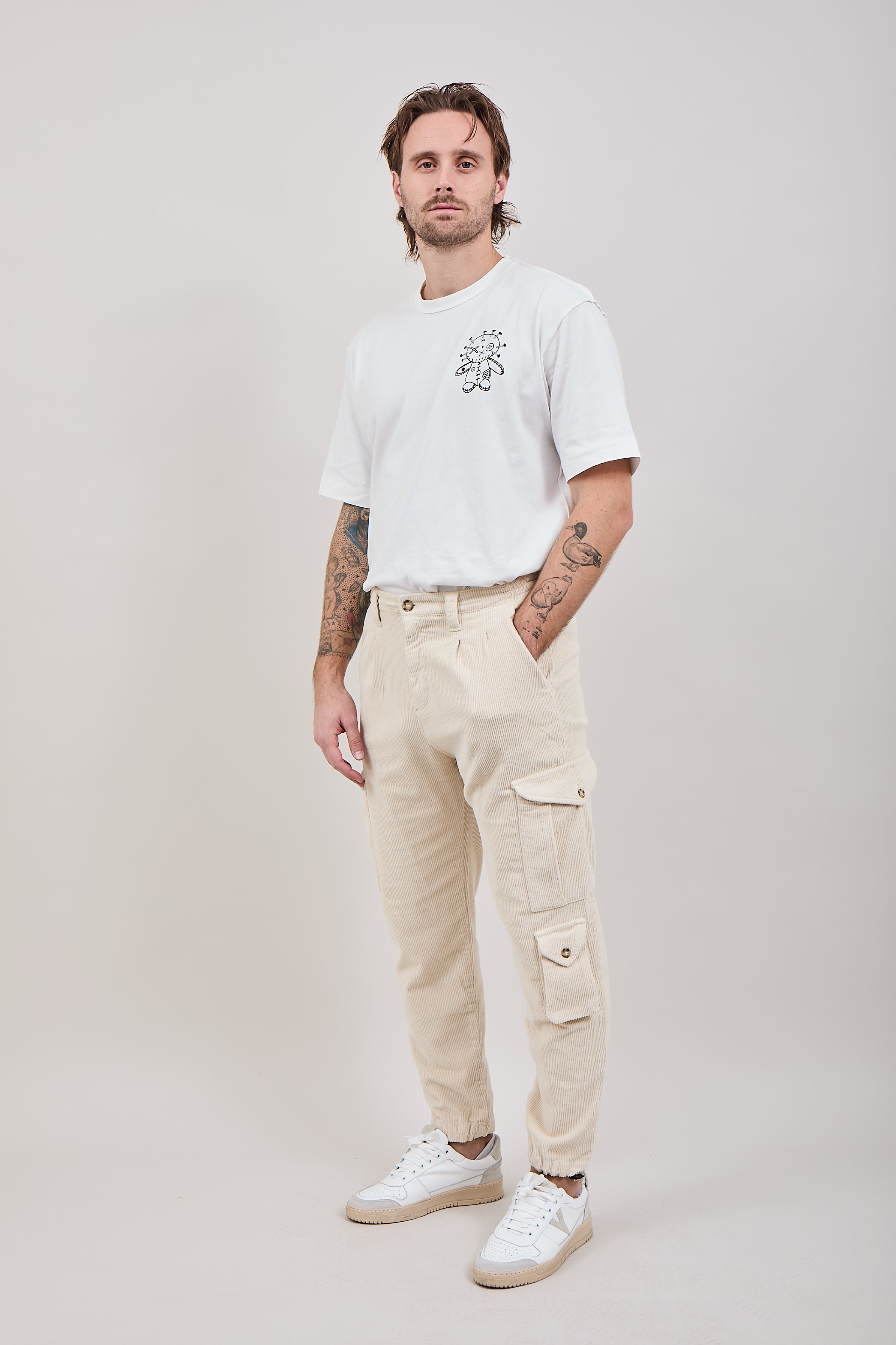 Pantalone Block Eleven Cargo Velluto Beige