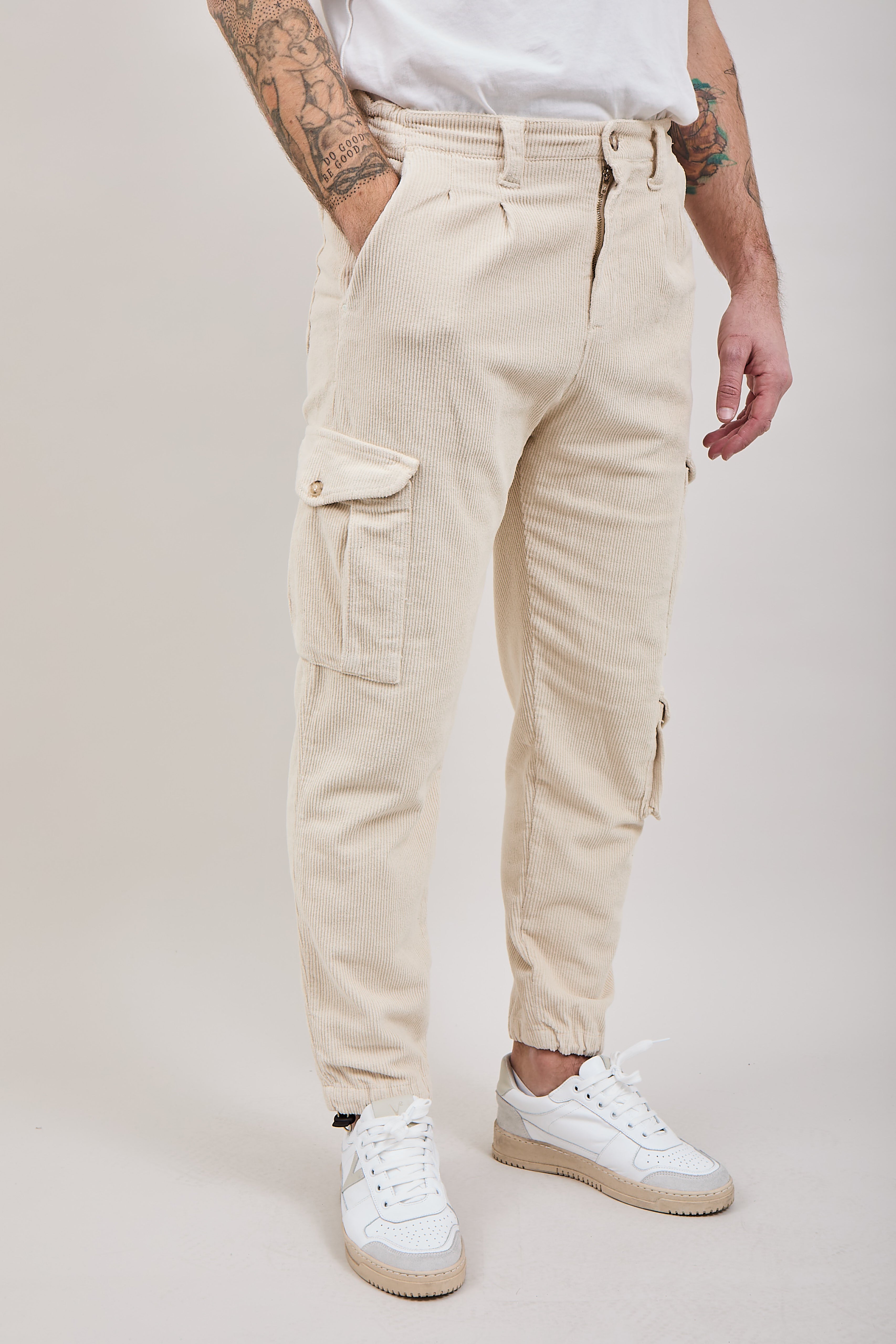 Pantalone Block Eleven Cargo Velluto Beige