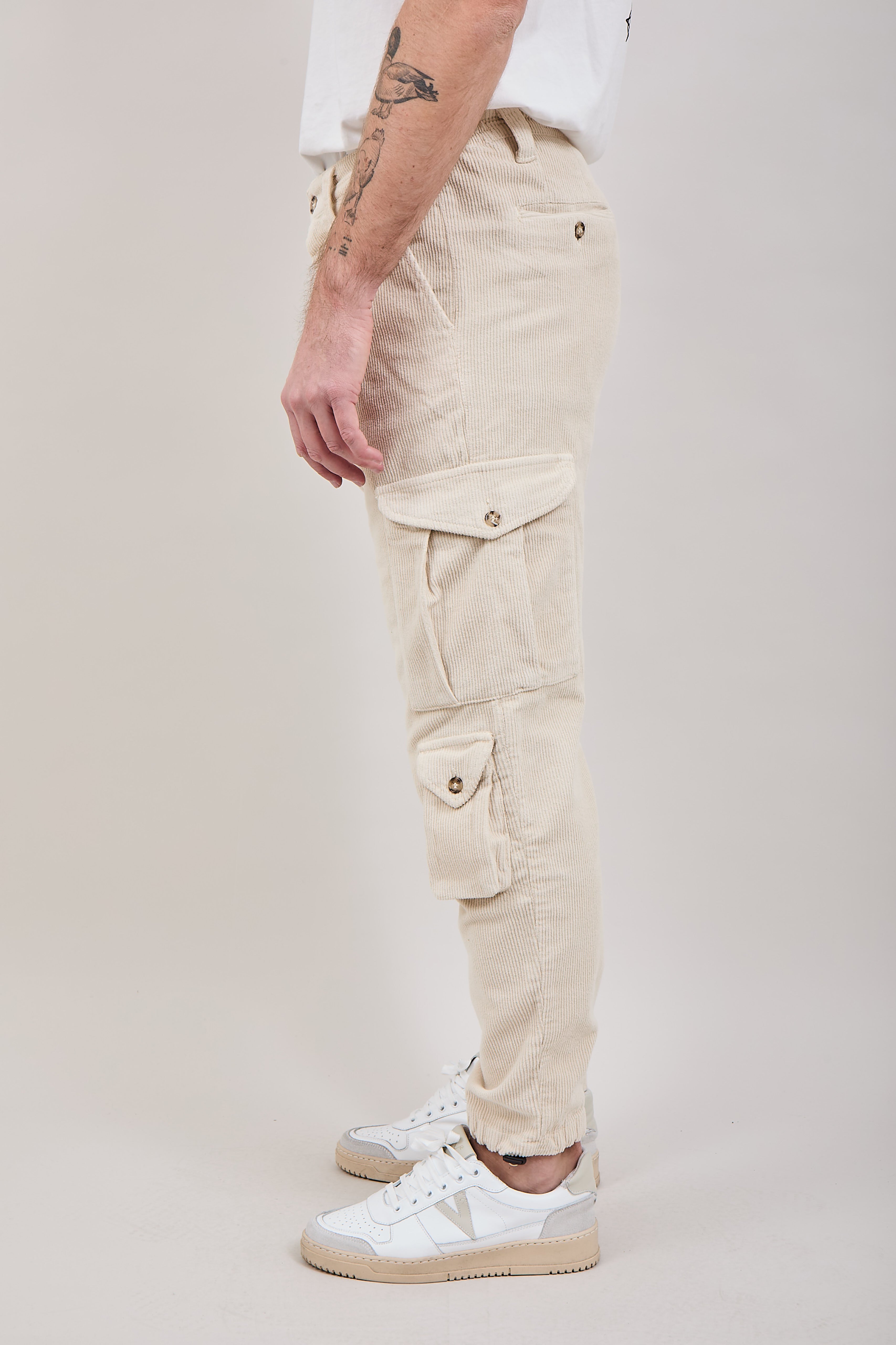 Pantalone Block Eleven Cargo Velluto Beige