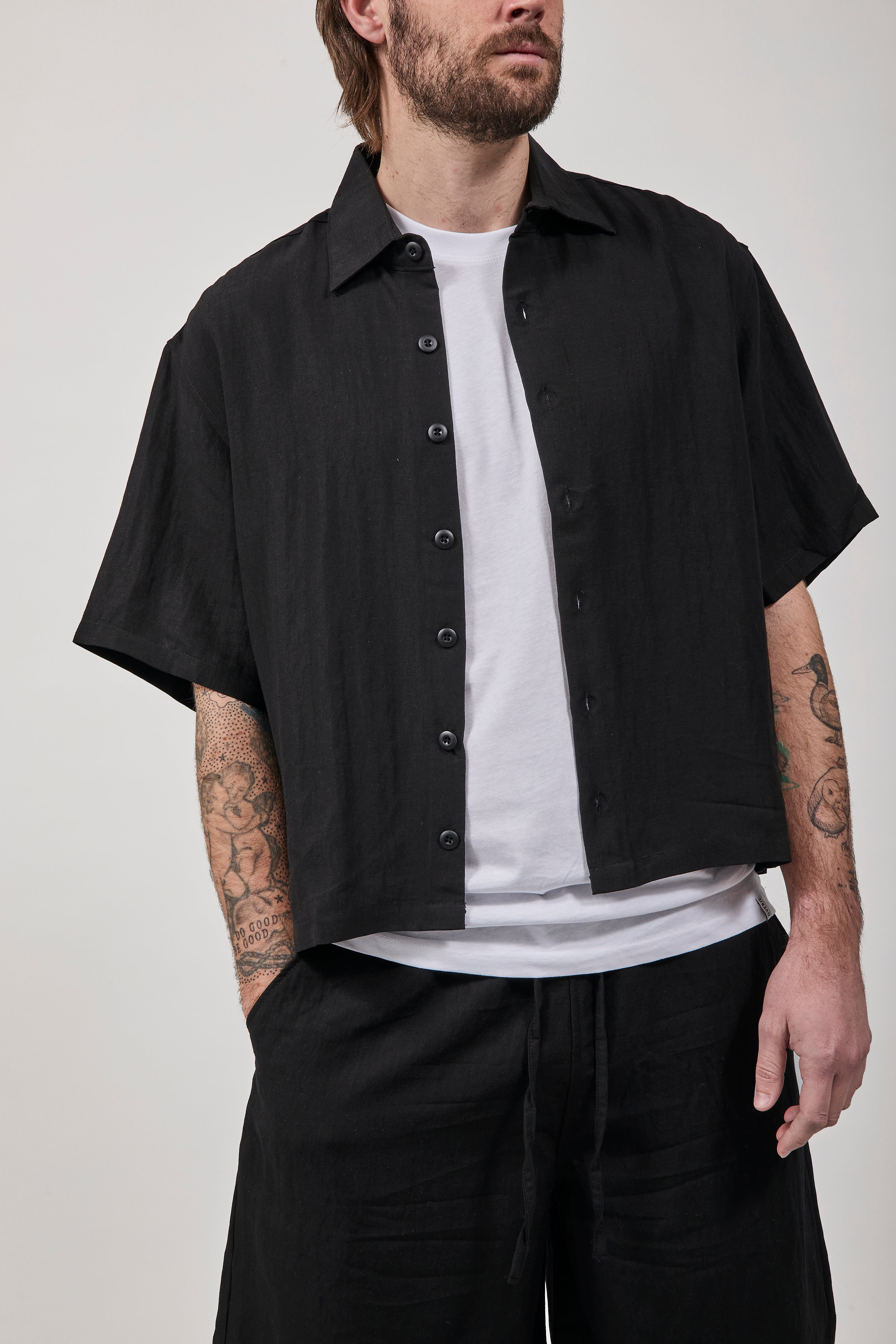Camicia Crop Berna Tencel 102 Nero