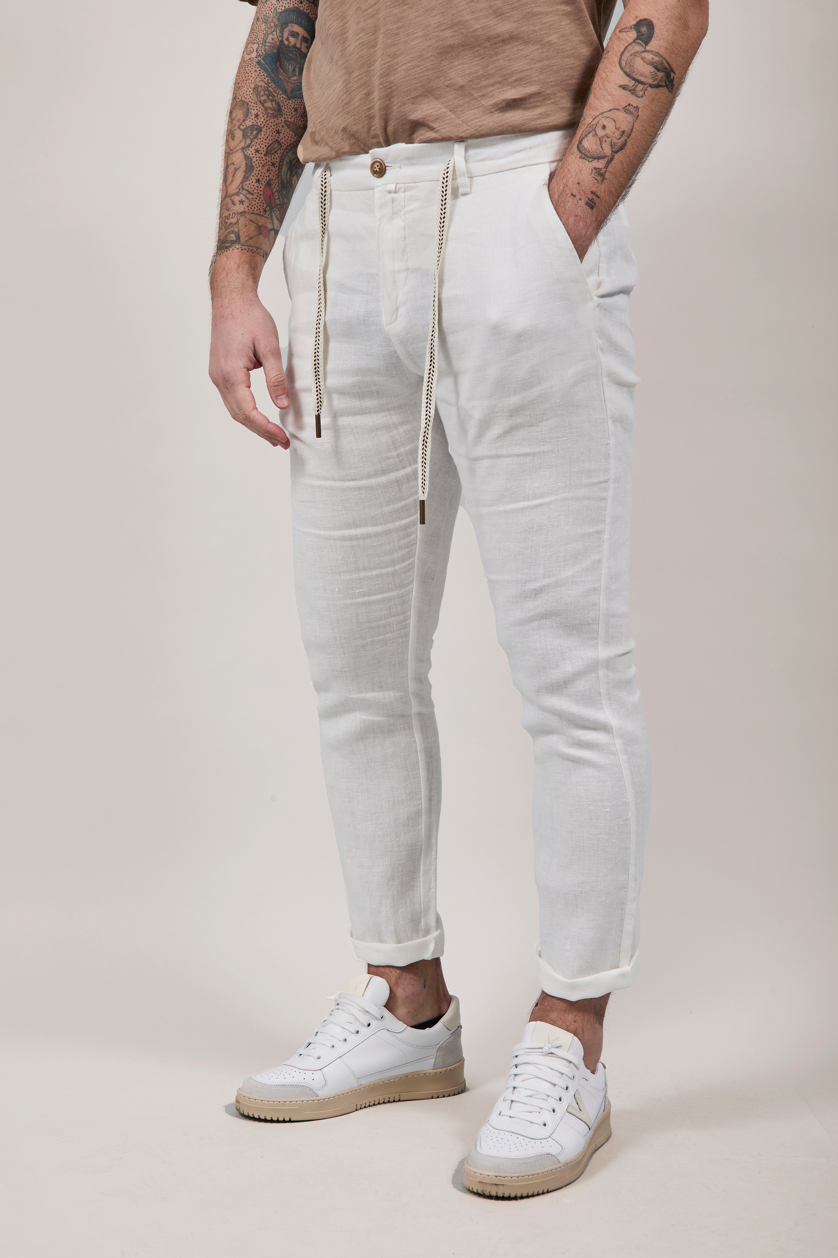 Pantalone Lino Gianni Lupo Michigan Bianco