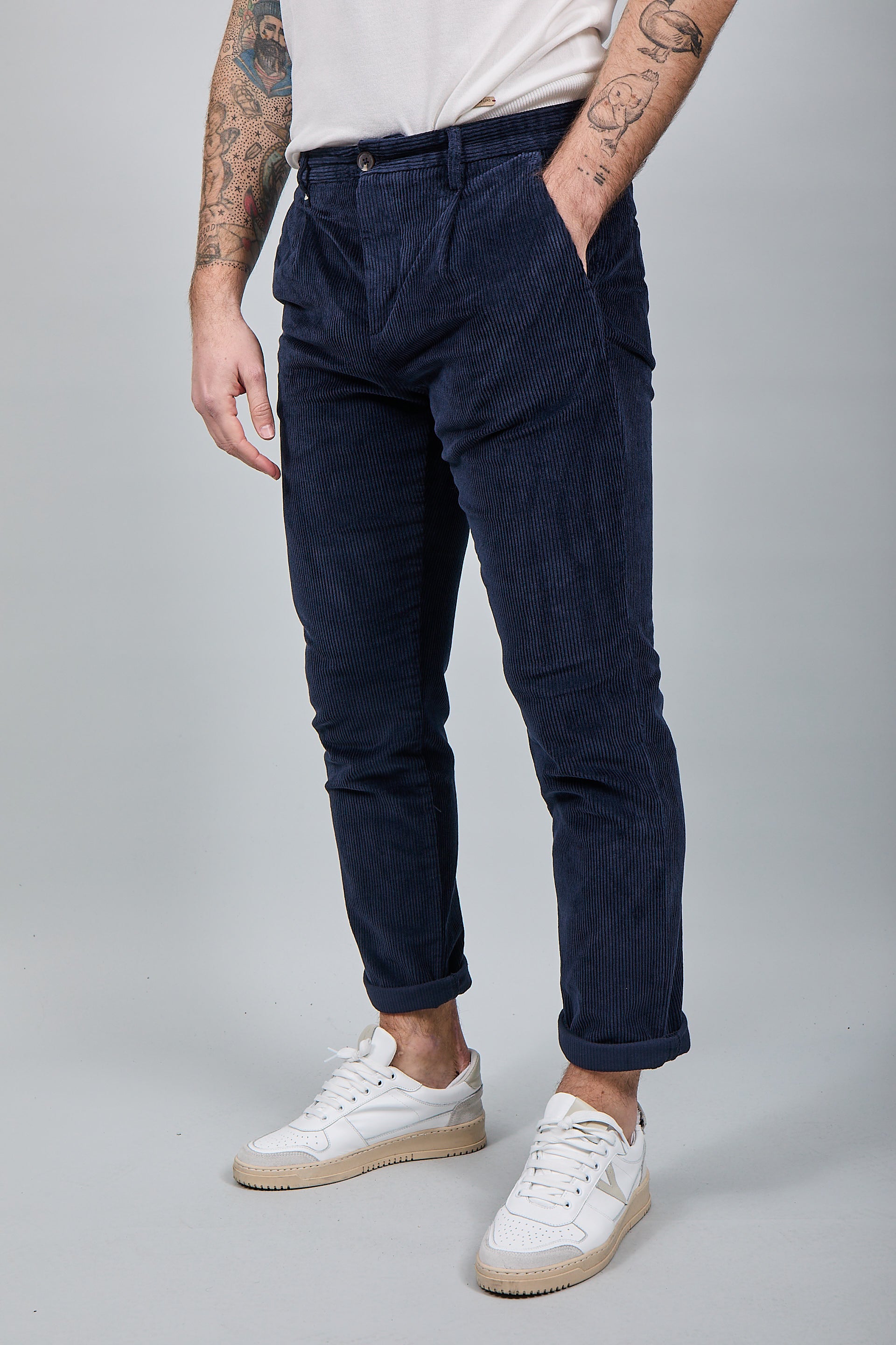Pantalone Berna Velluto Pinces Navy 375