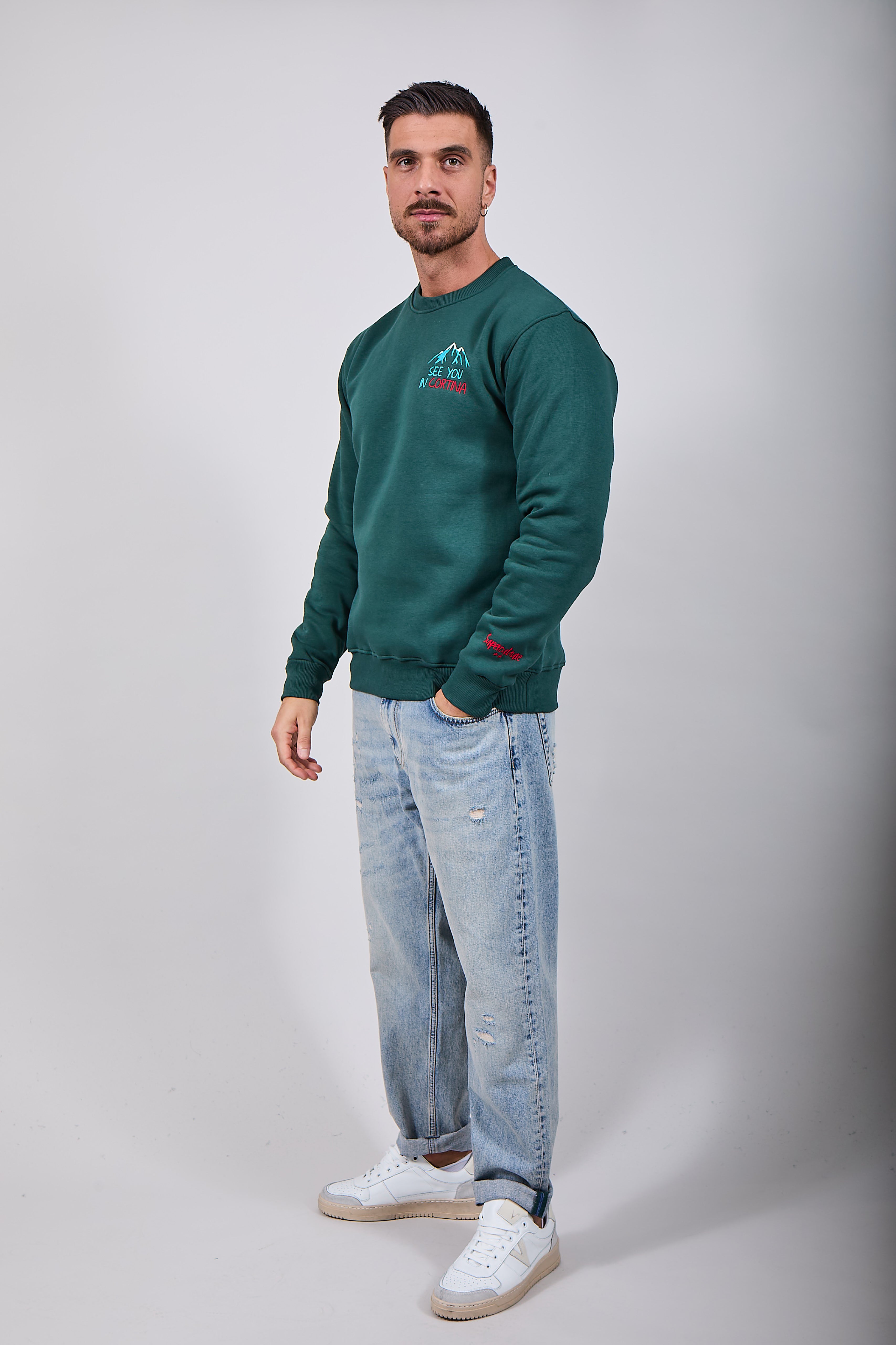 Felpa Superculture Girocollo Verde Bosco A1327 (12218718519636)