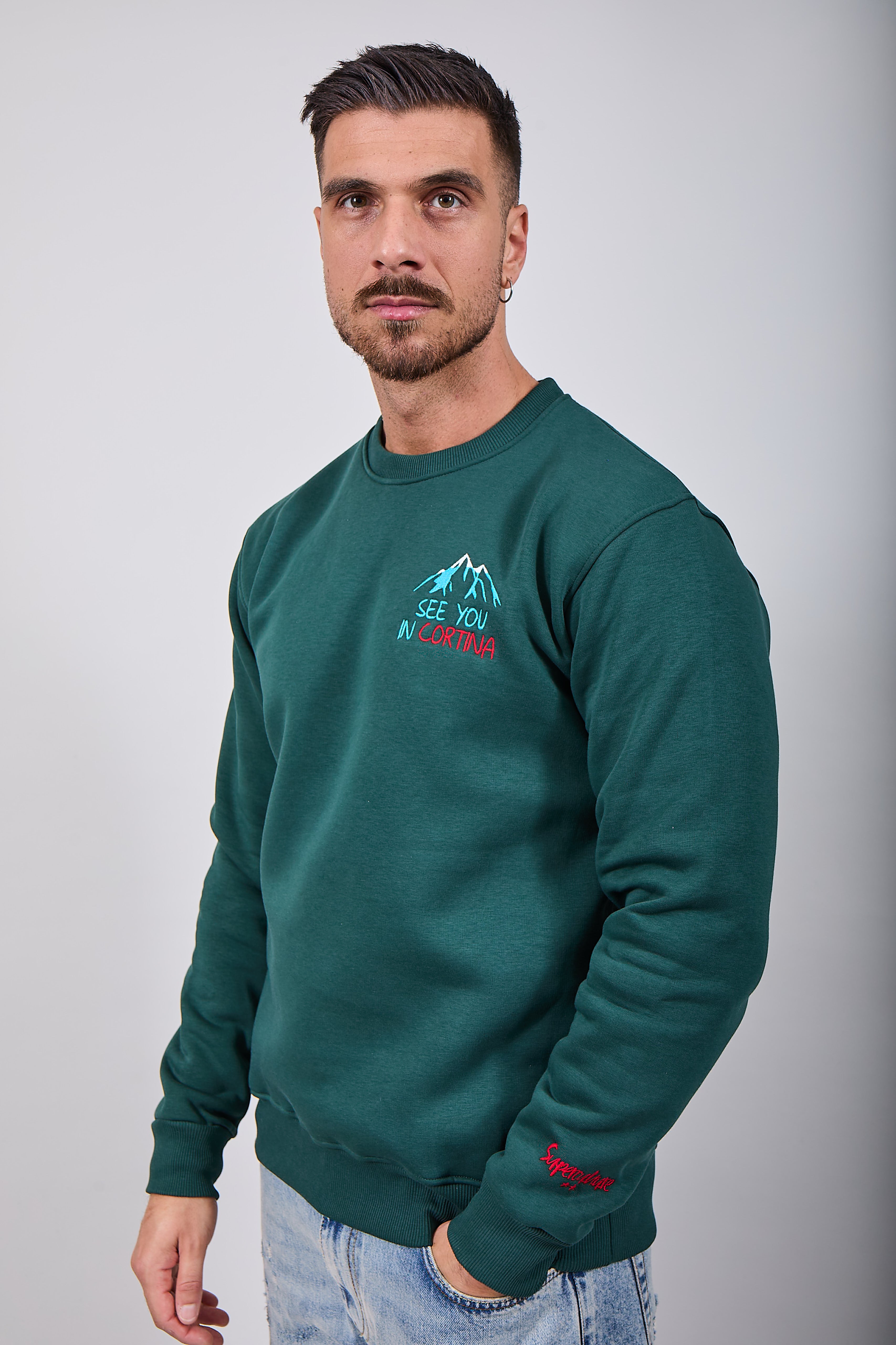 Felpa Superculture Girocollo Verde Bosco A1327 (12218718519636)