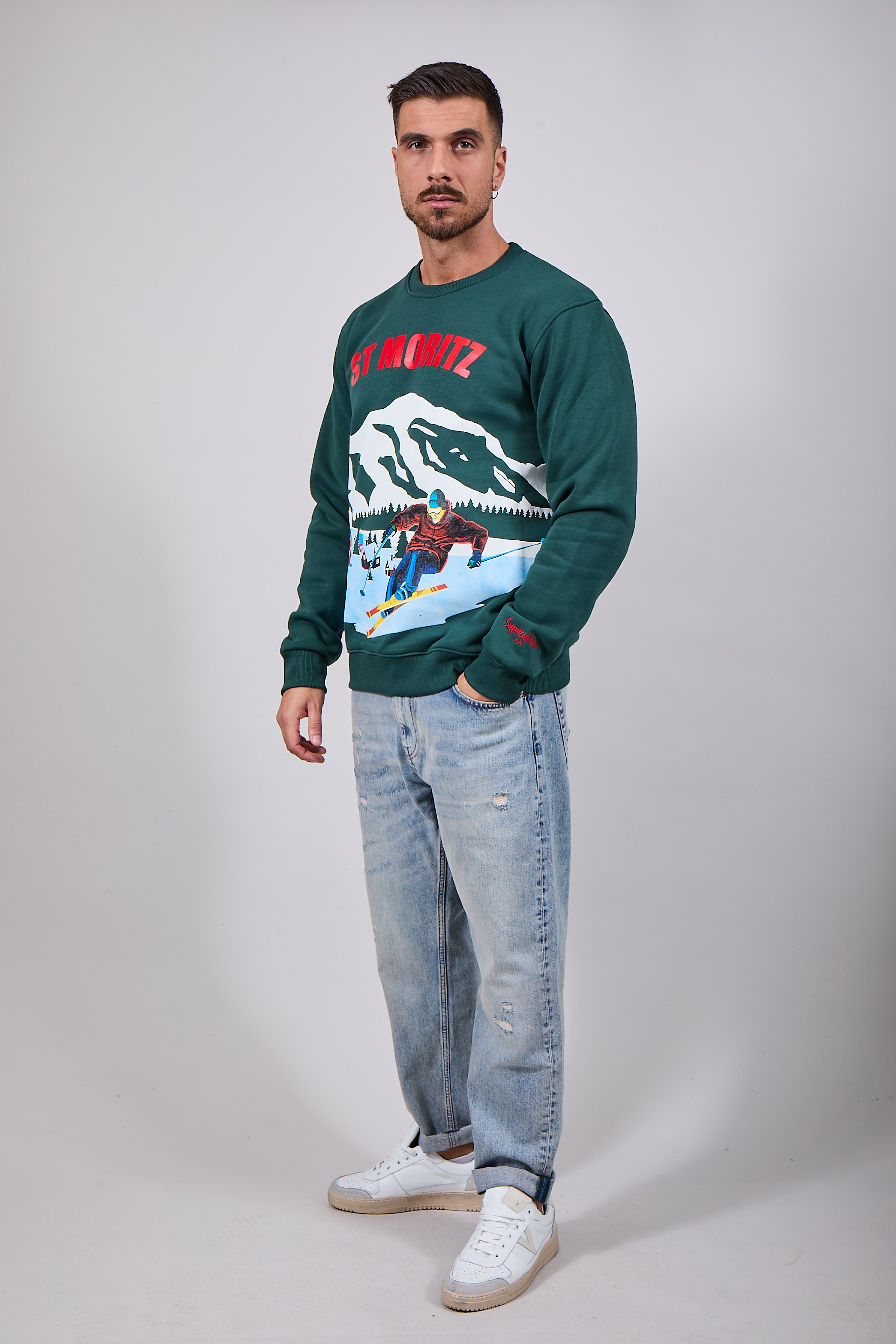 Felpa Superculture Girocollo Verde Bosco A1301 (12218715898196)
