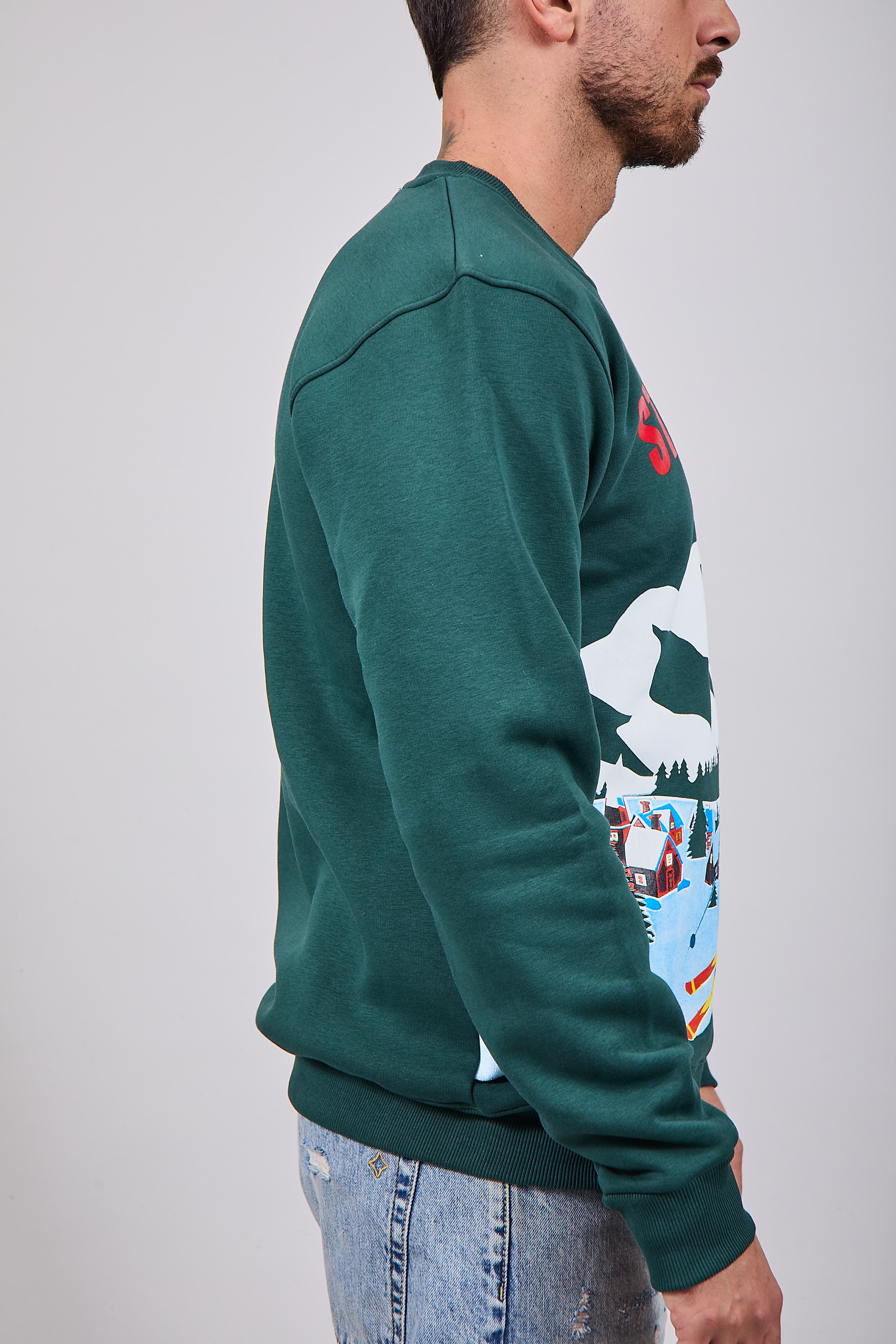 Felpa Superculture Girocollo Verde Bosco A1301 (12218715898196)