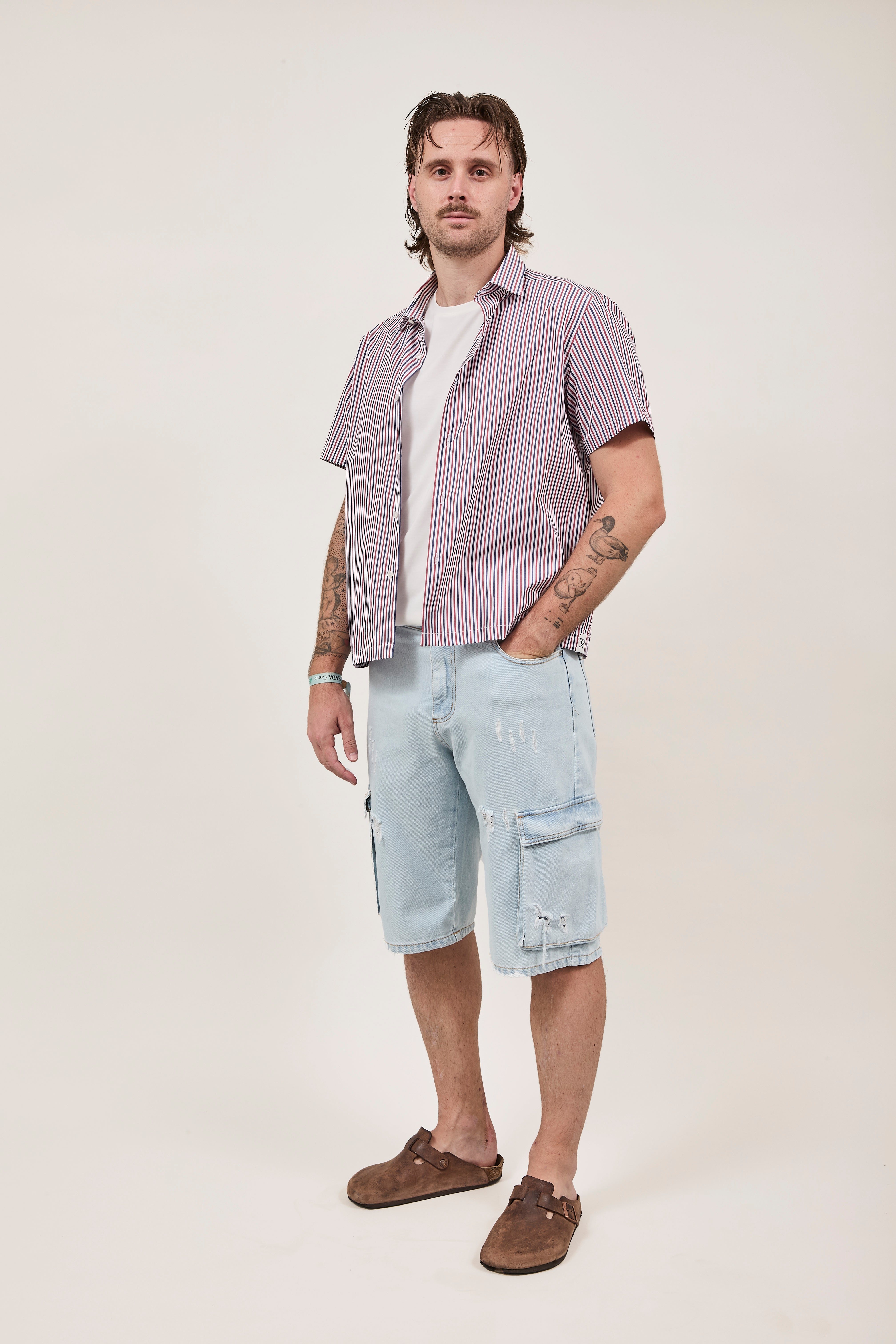 Camicia Berna Riga Sottile Coccio-Blu