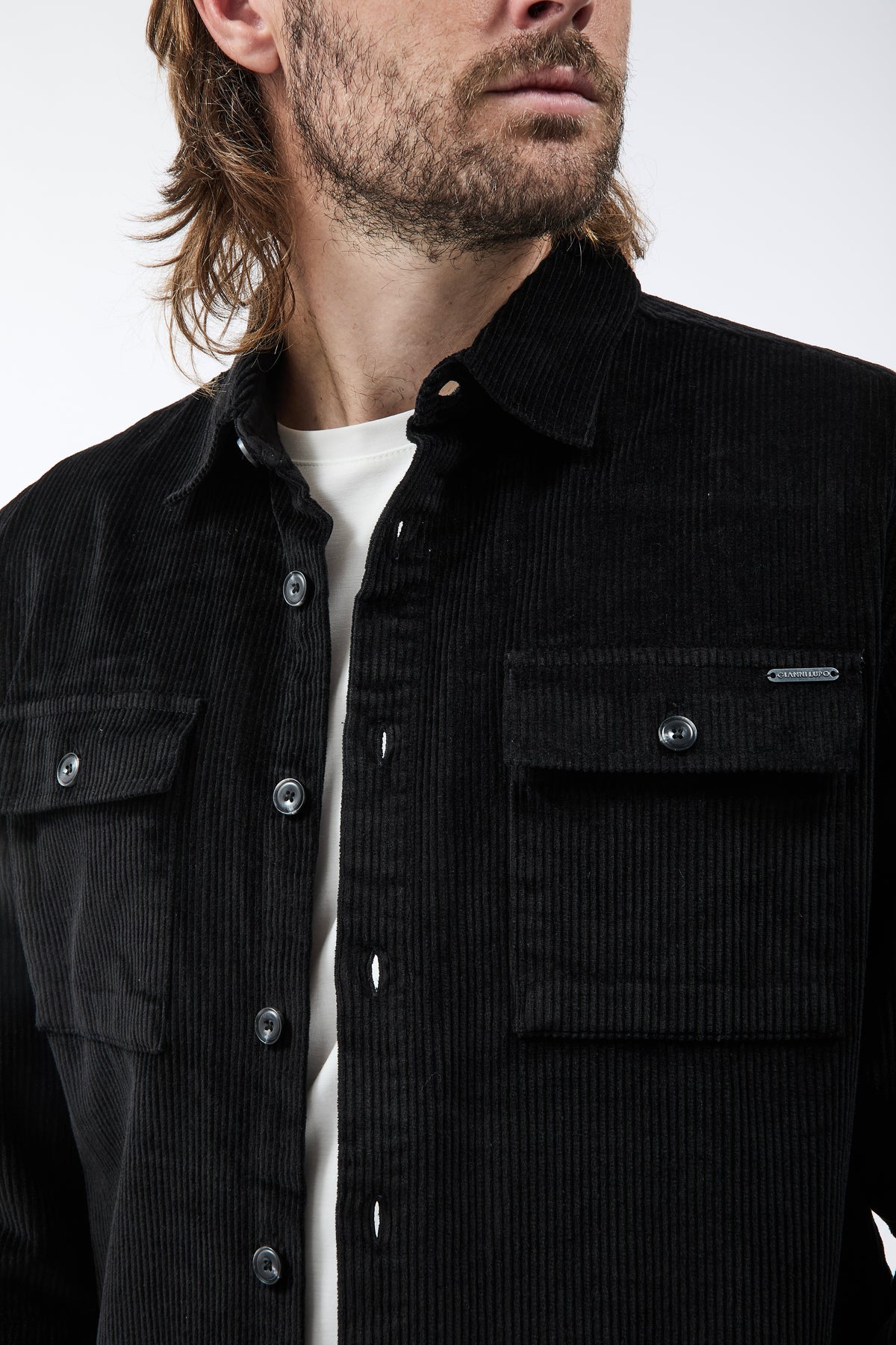 Camicia Gianni Lupo Velluto Nera 7844