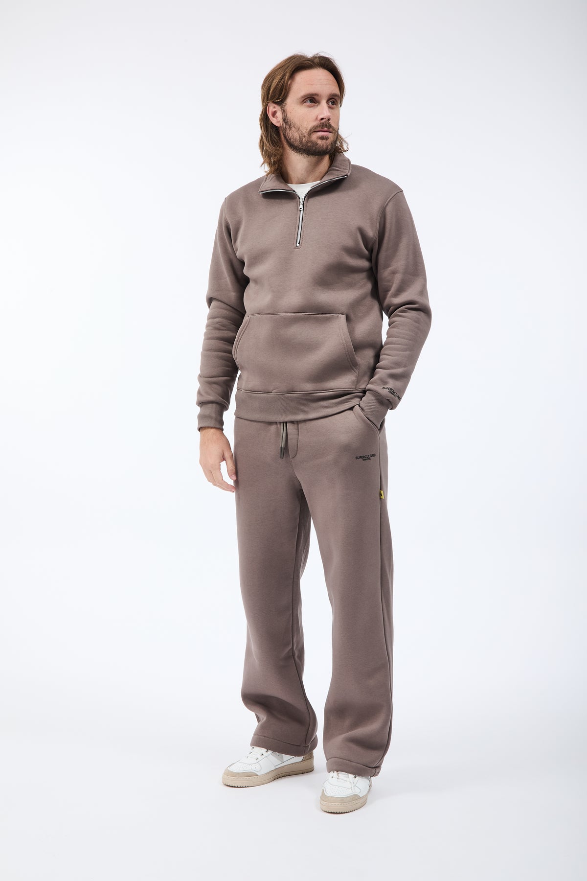 Felpa Superculture Mezza Zip Folk Tortora