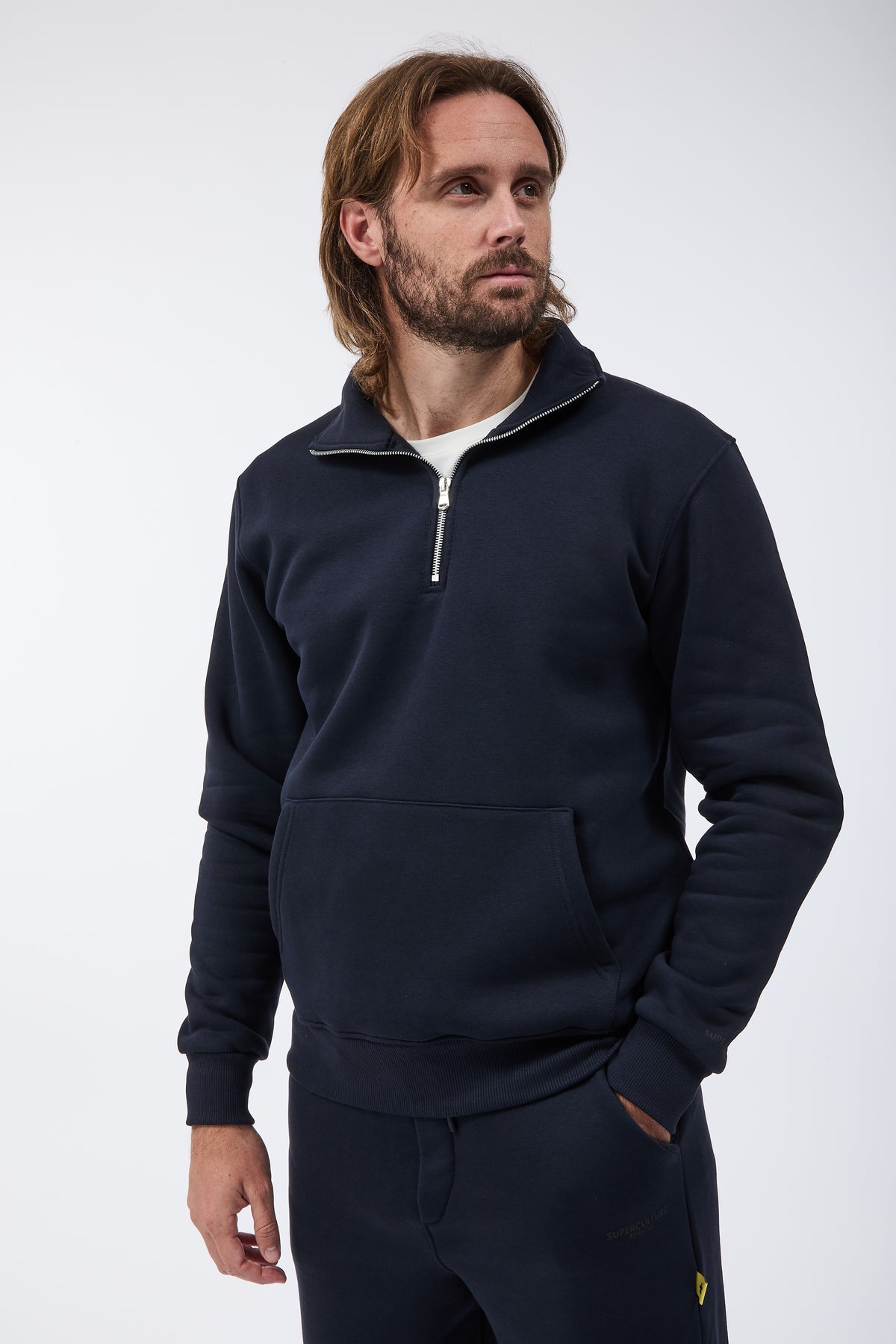 Felpa Superculture Mezza Zip Folk Blu