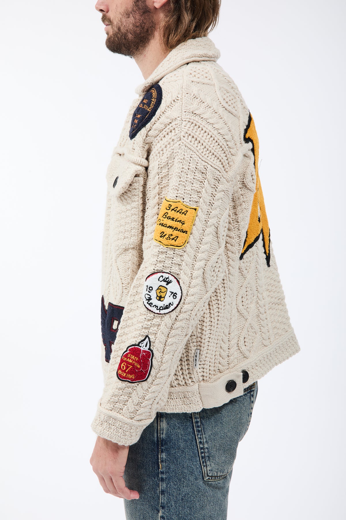 Giubbino Berna Maglia Trecce Patch Beige