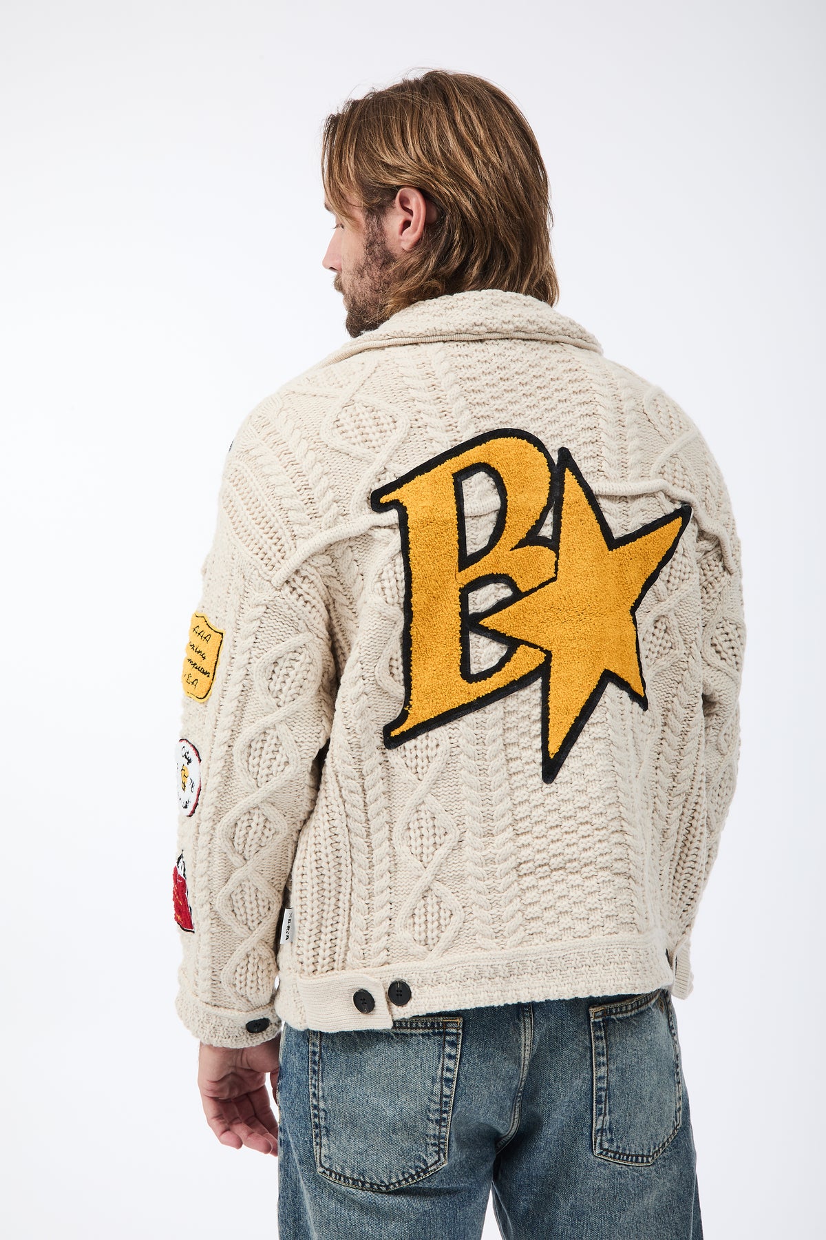 Giubbino Berna Maglia Trecce Patch Beige