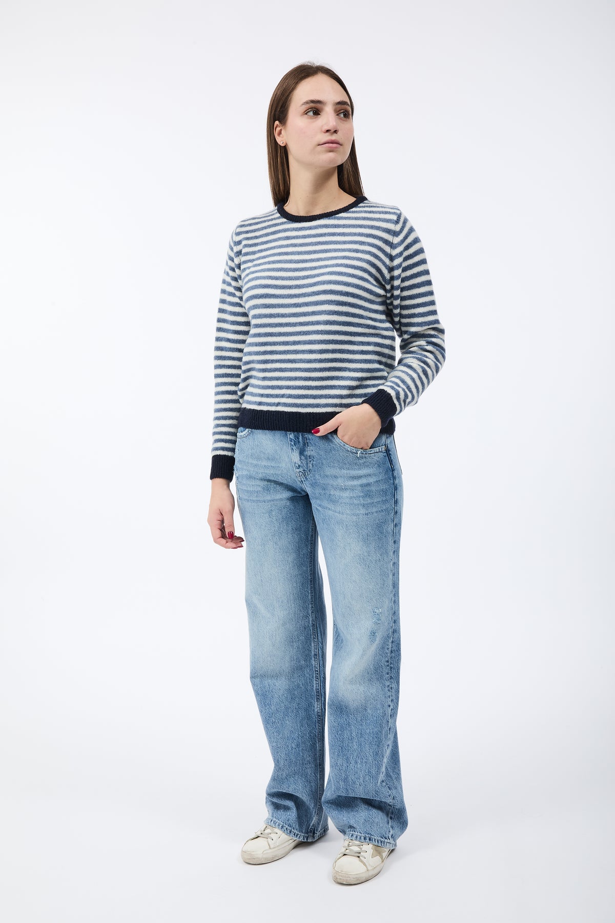 Maglione Lokita Righine Jeans-Panna
