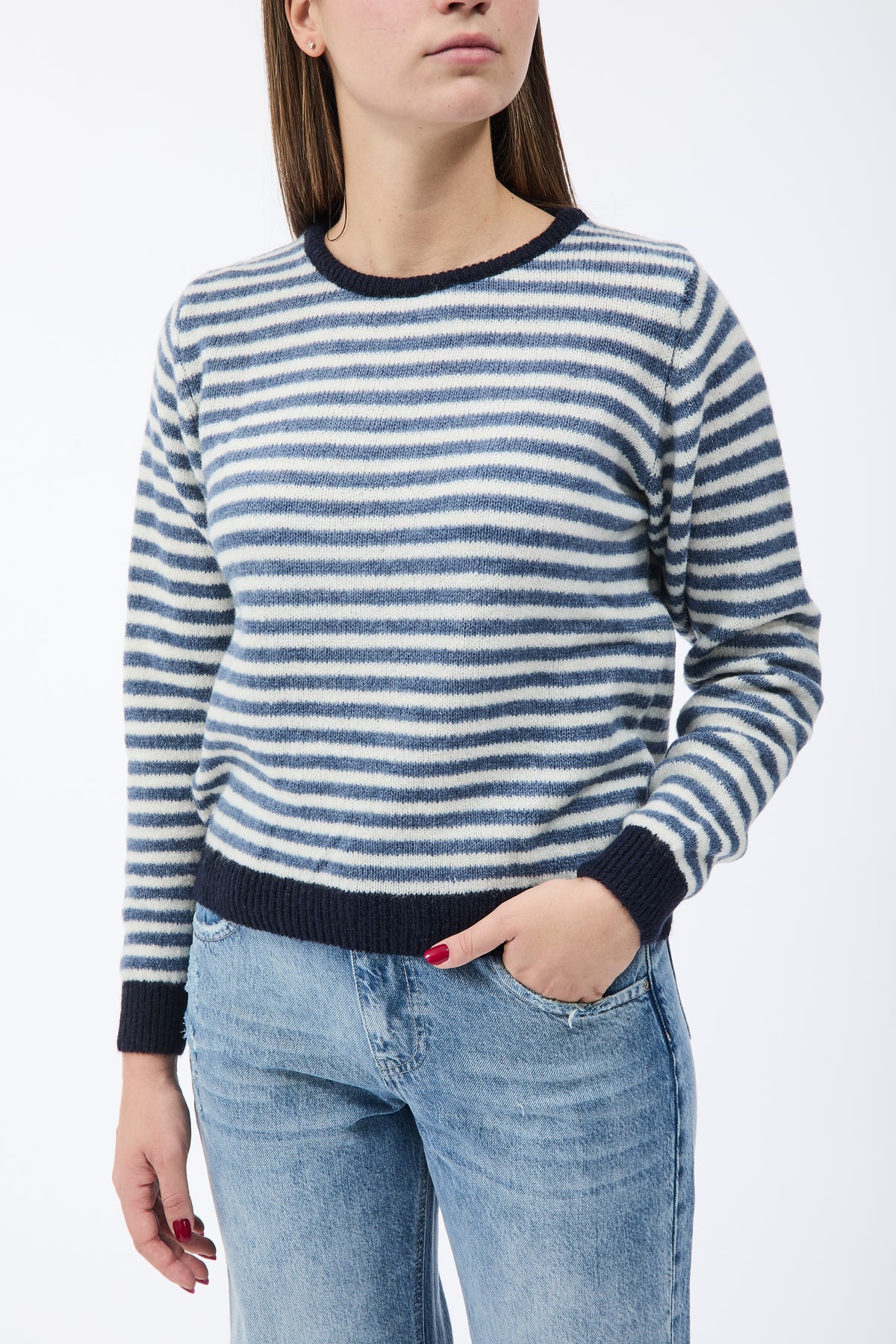 Maglione Lokita Righine Jeans-Panna