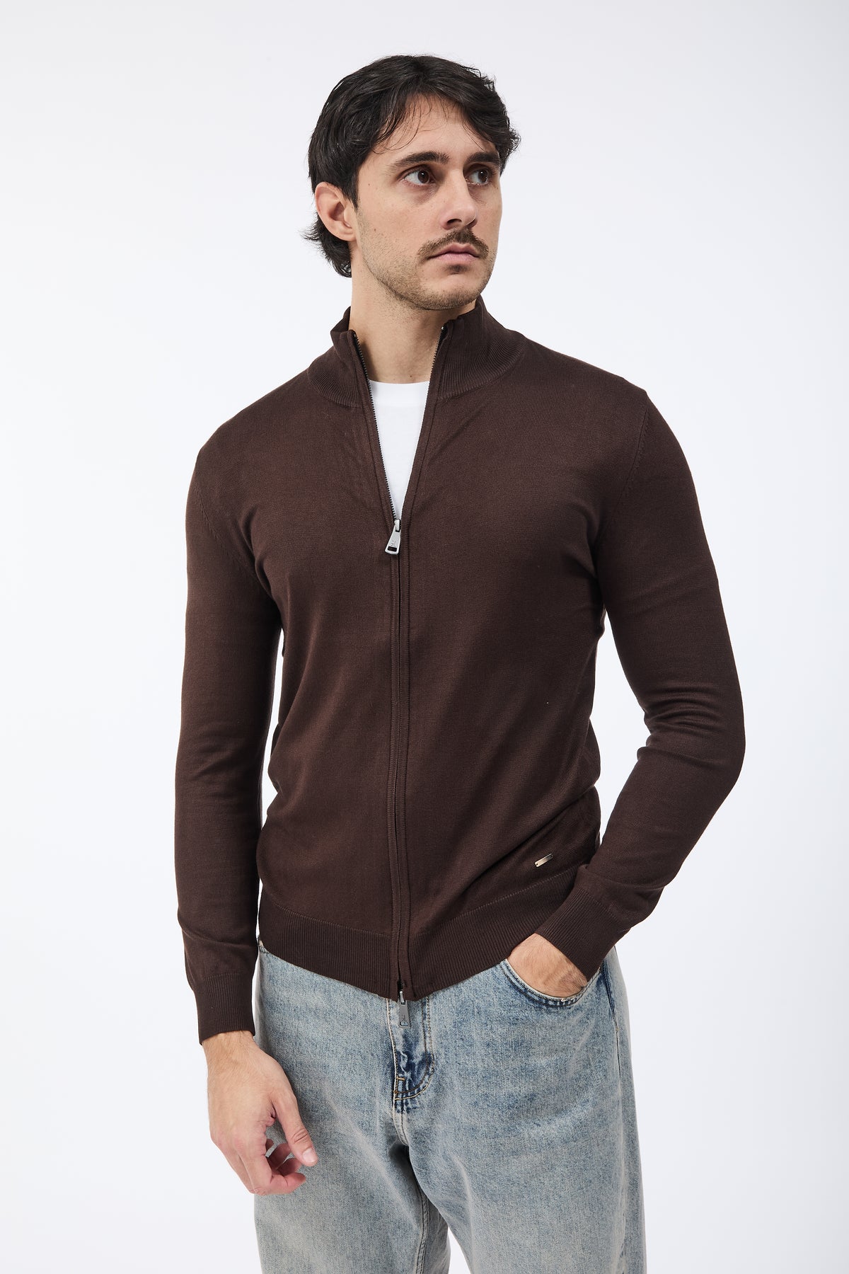 Maglione Gianni Lupo Zip 35138 Caffè