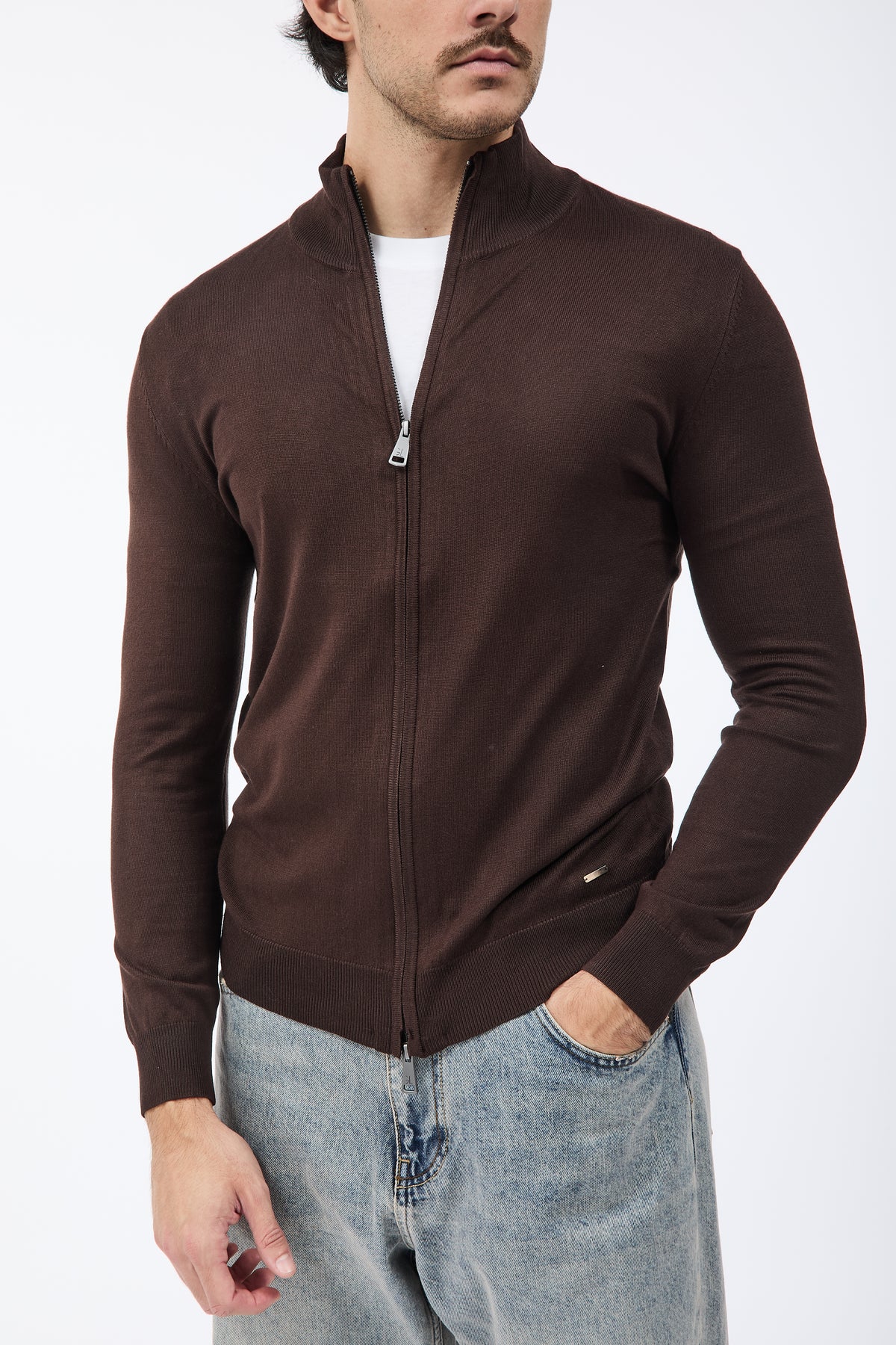 Maglione Gianni Lupo Zip 35138 Caffè