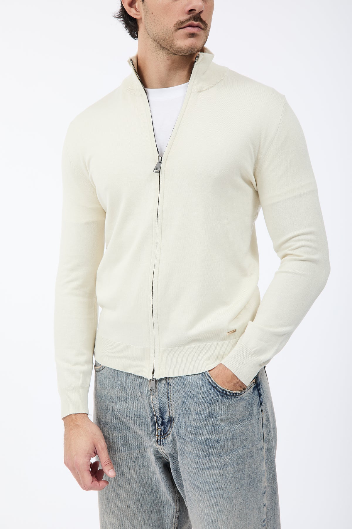 Maglione Gianni Lupo Zip 35138 Panna