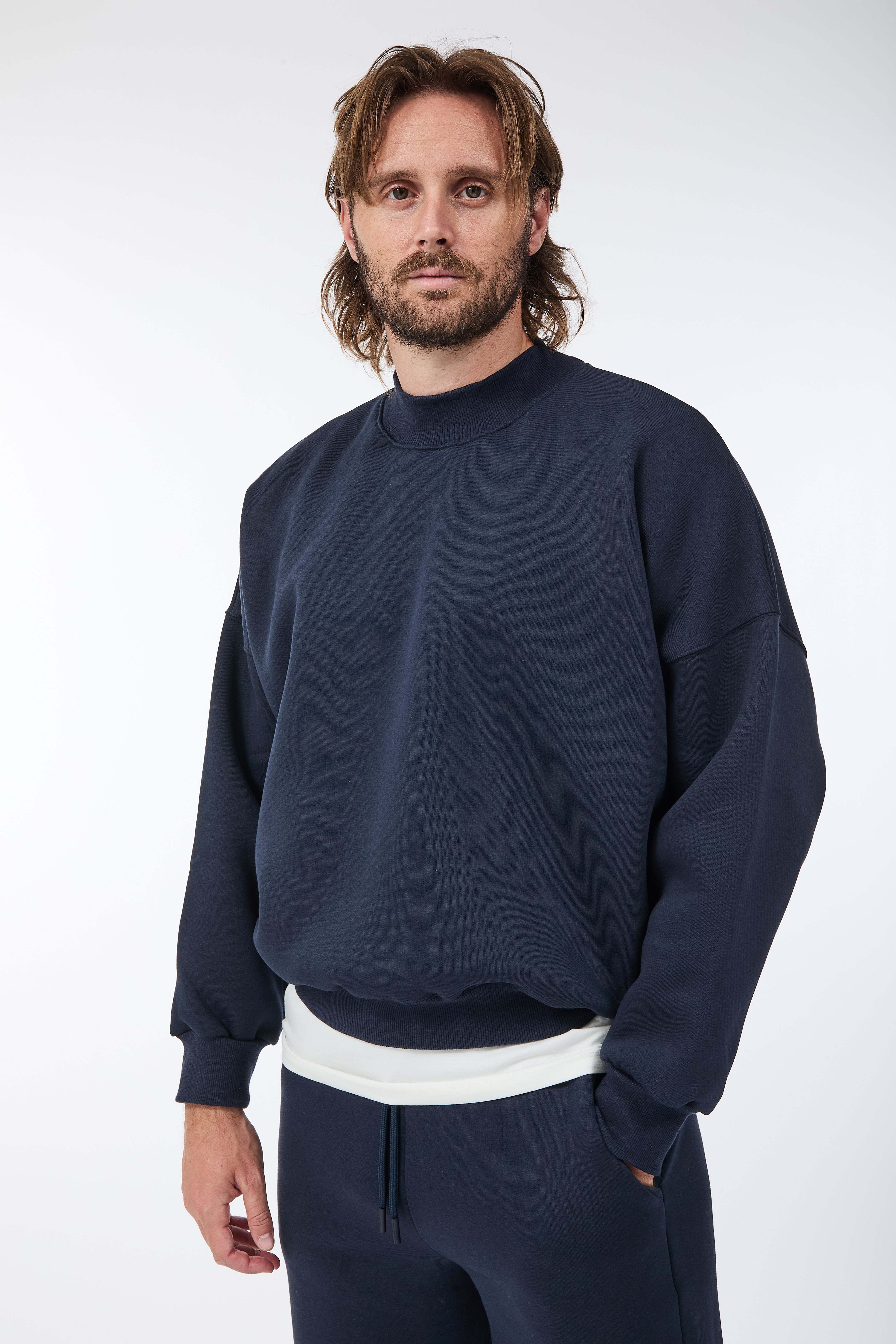 Felpa Berna Girocollo Cropped Blu