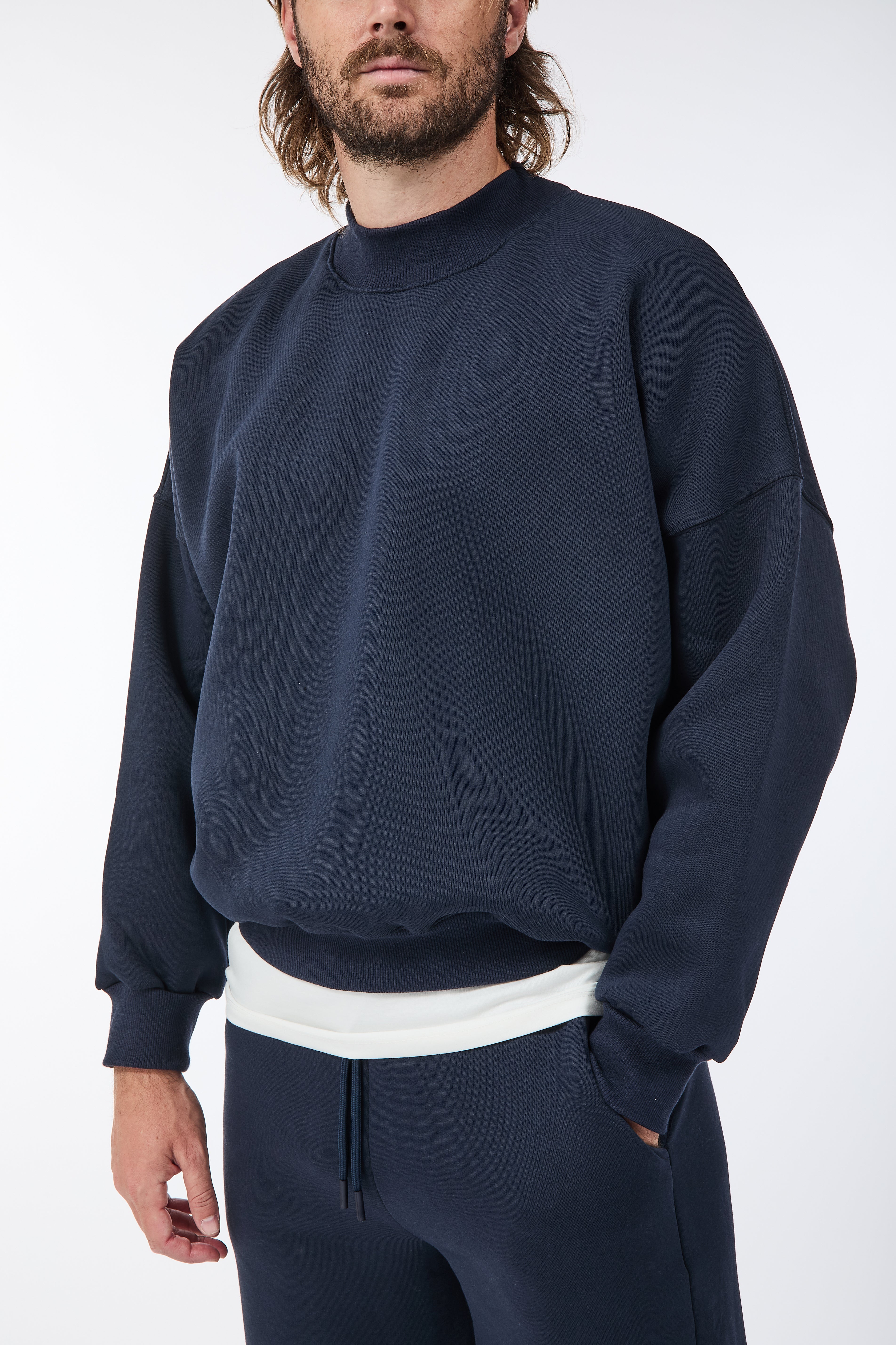 Felpa Berna Girocollo Cropped Blu
