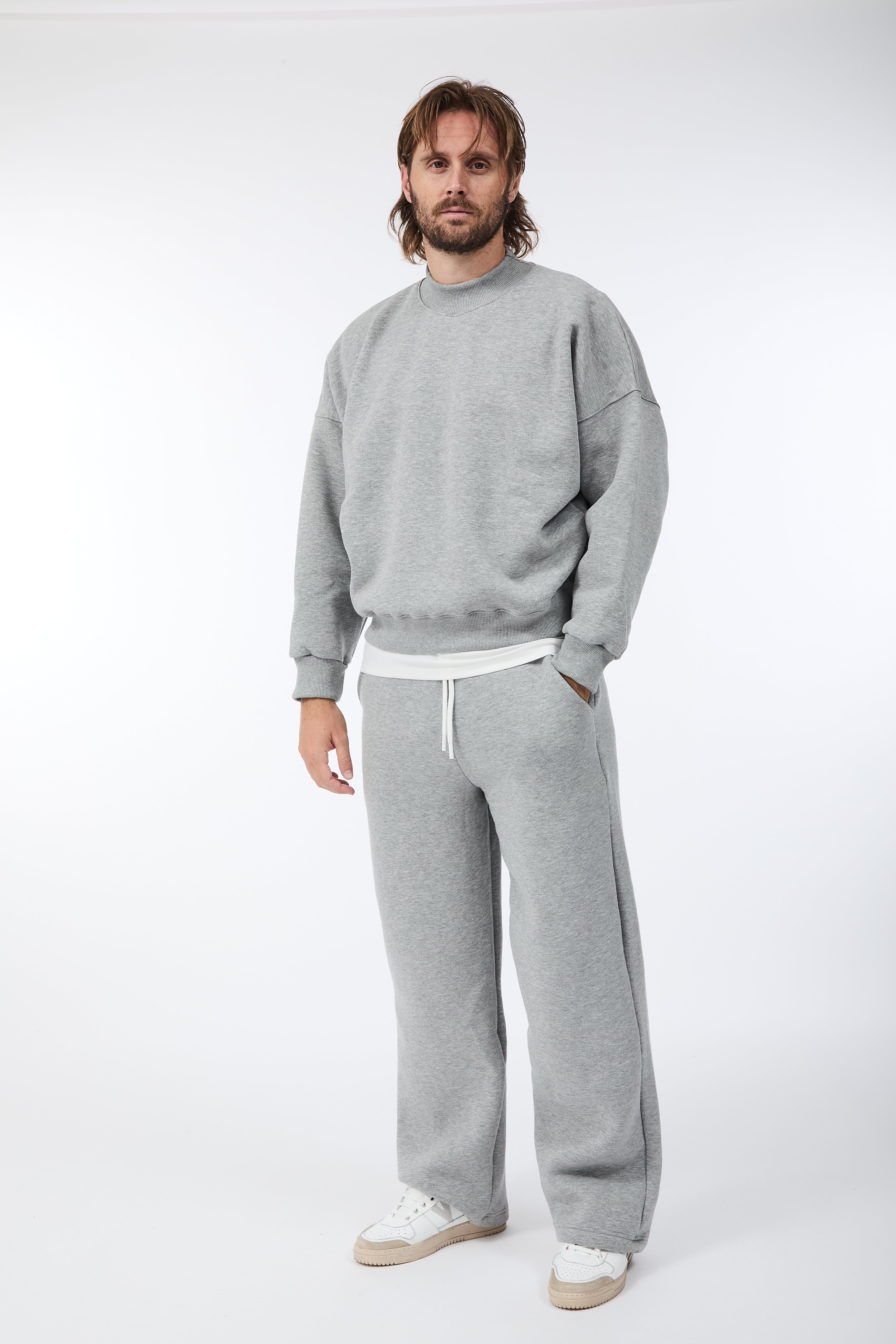 Felpa Berna Girocollo Cropped Grigio