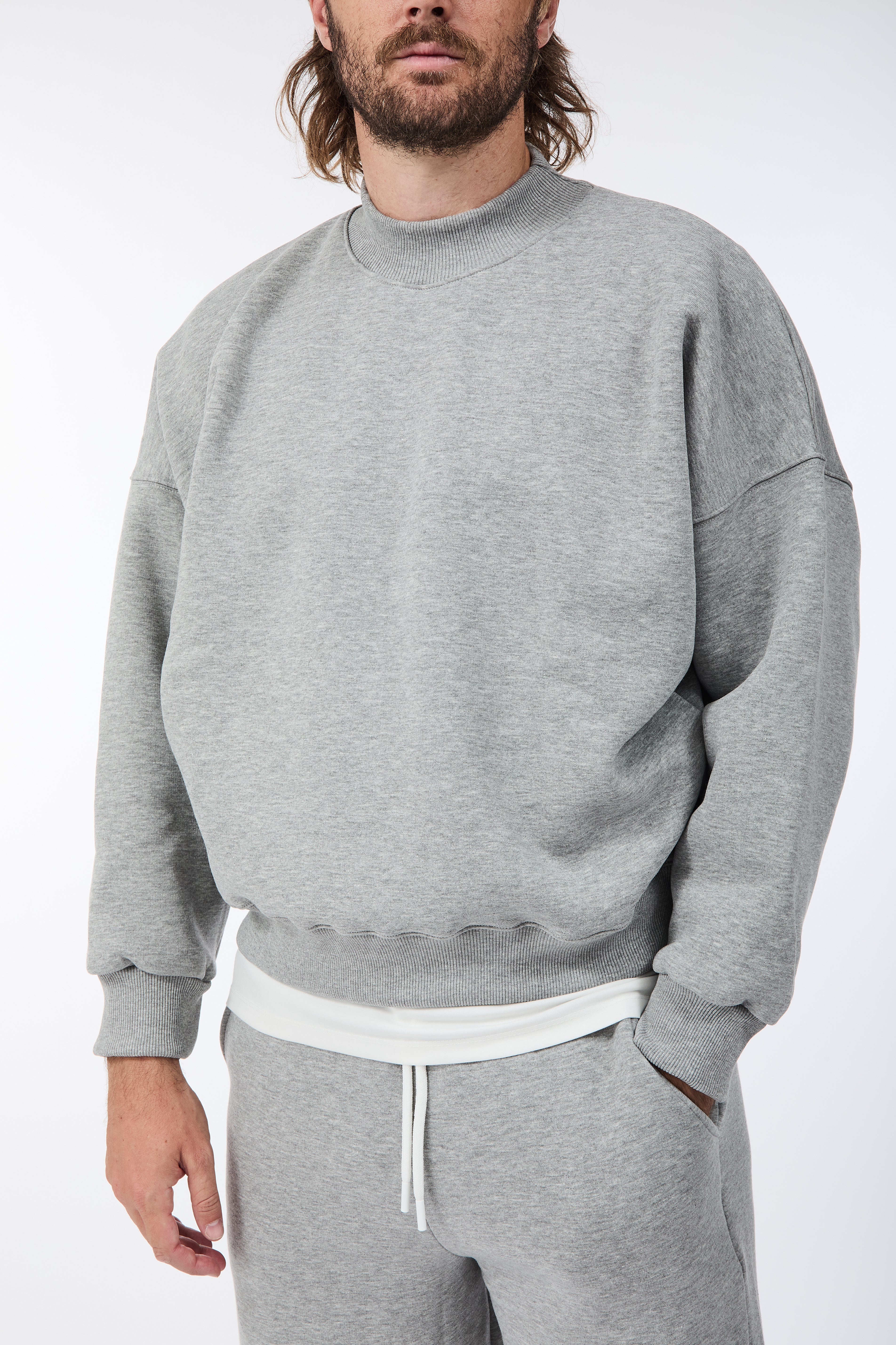 Felpa Berna Girocollo Cropped Grigio