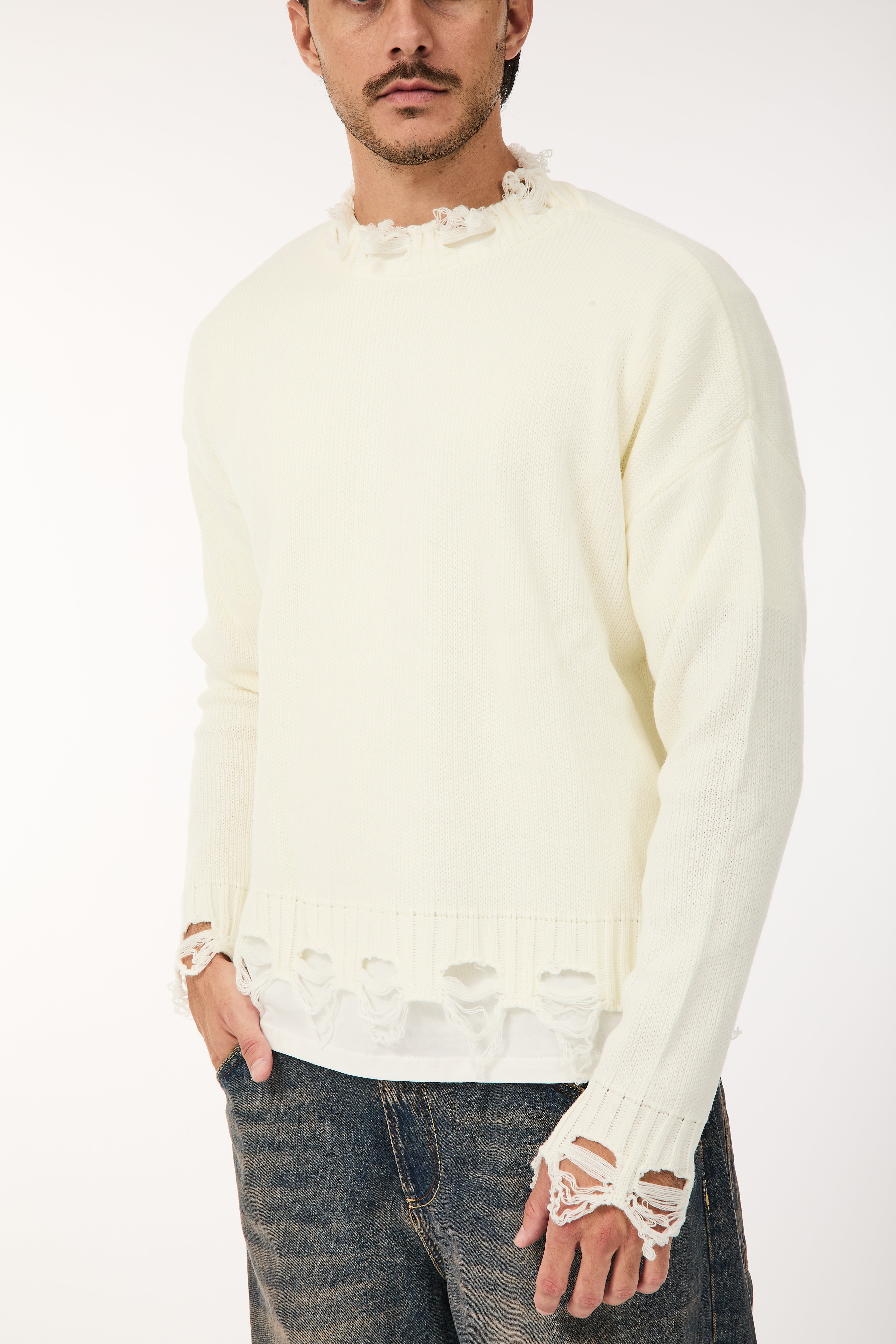 Maglione Over-d Bouclé Cropped Panna M65